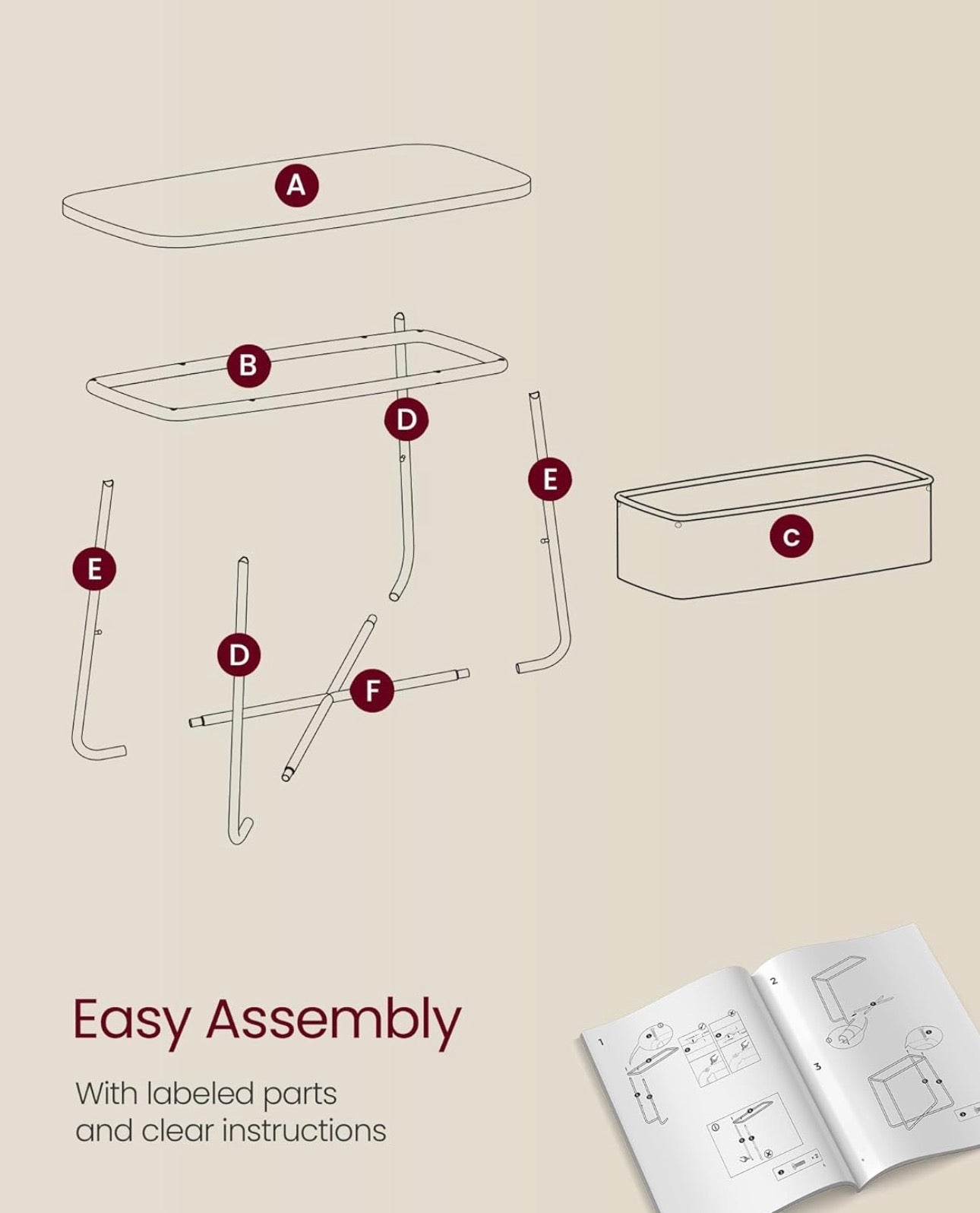 VASAGLE LILEA Side Table with Fabric Storage