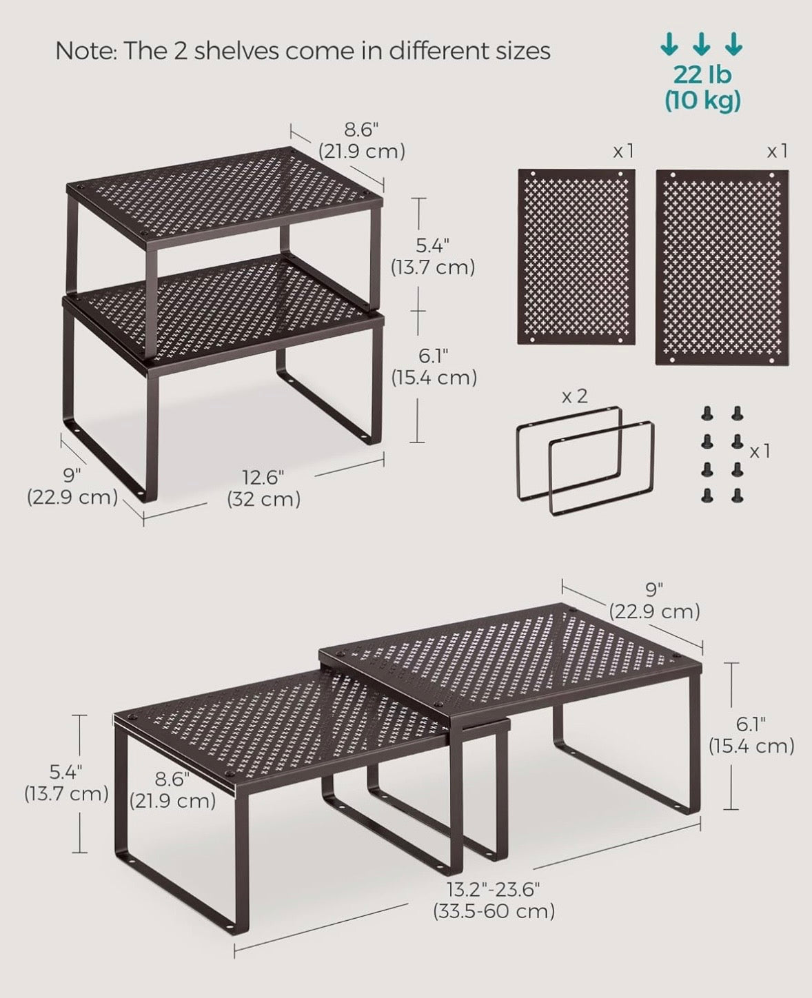 2-Piece Metal Cabinet Organizer Shelf Set