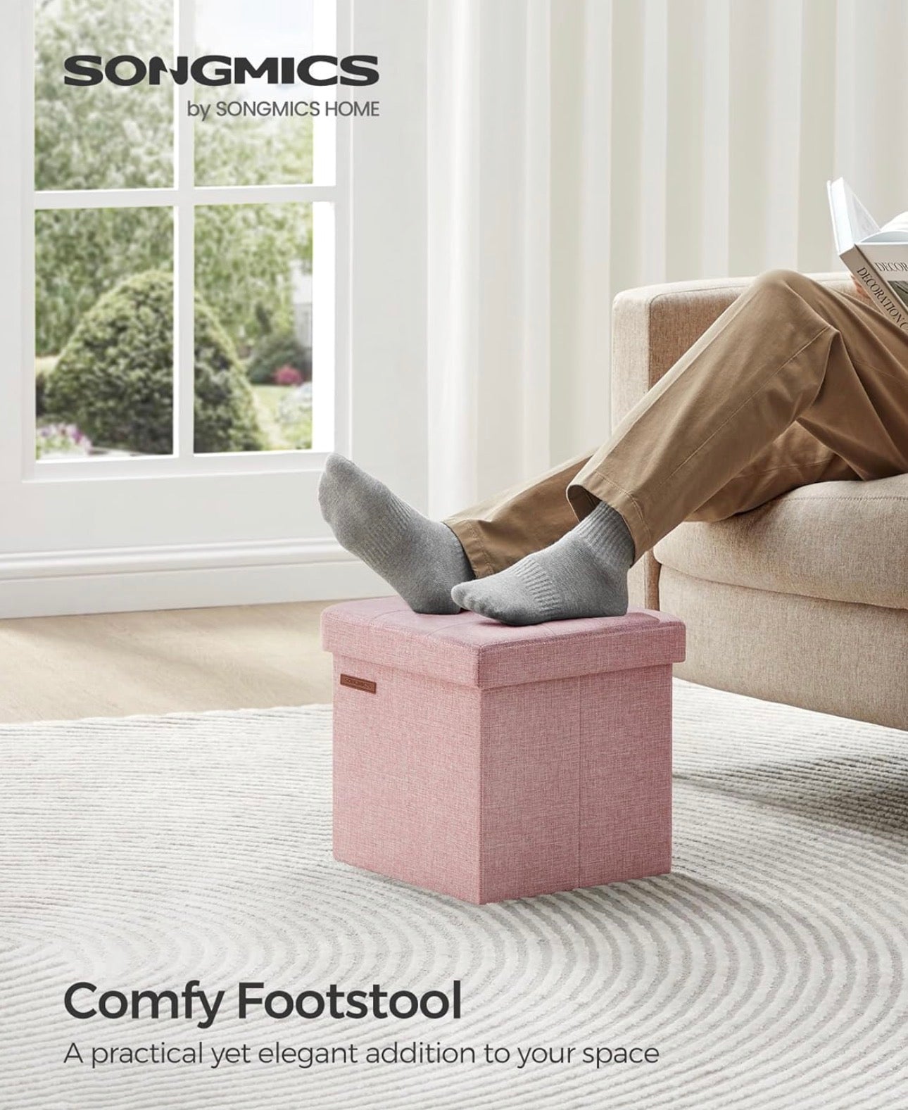 SONGMICS Foldable Storage Ottoman Cube