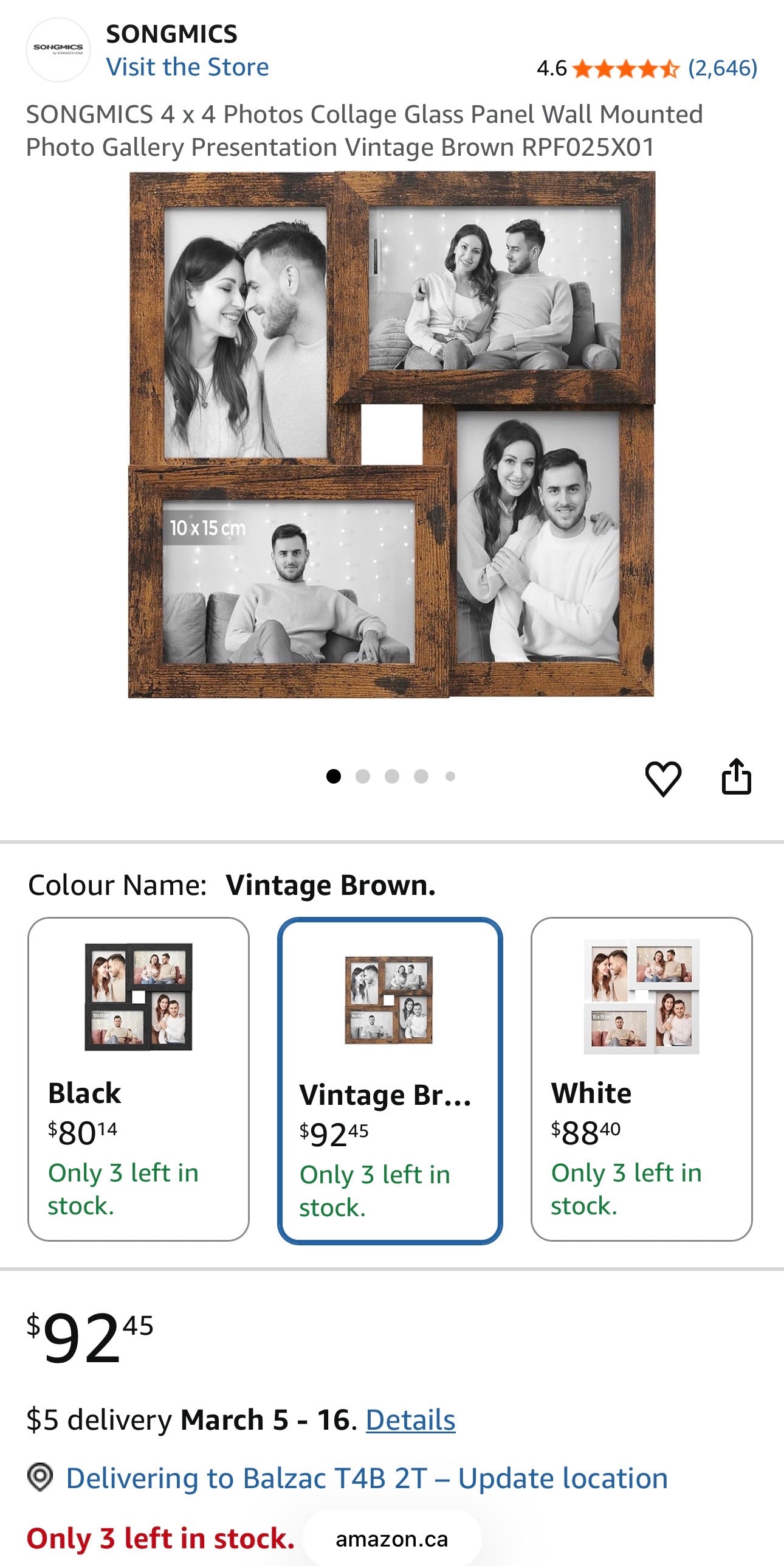 SONGMICS 4-Photo Collage Frame – Rustic Brown (4x6”)
