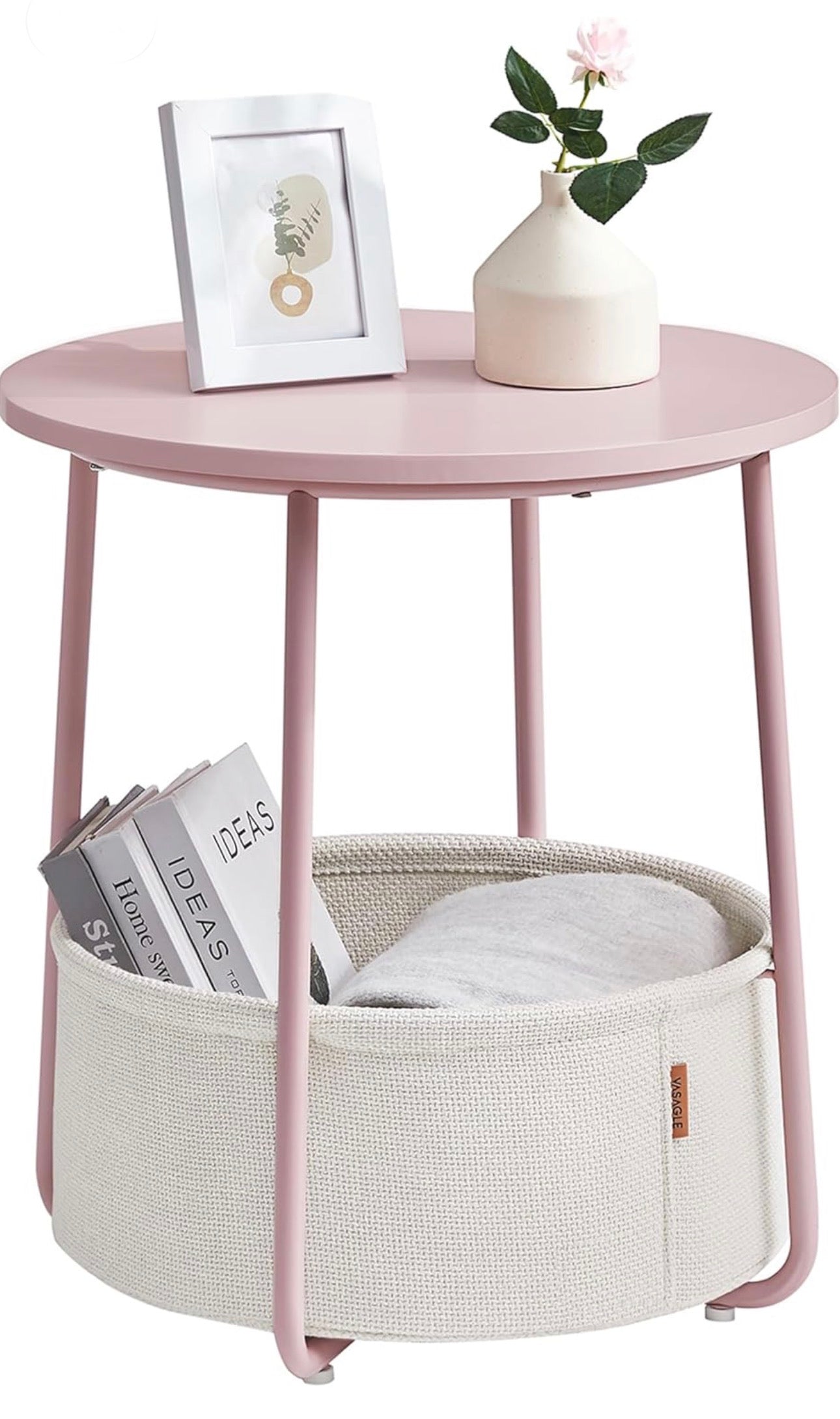 VASAGLE LILEA Round Side Table with Fabric Basket