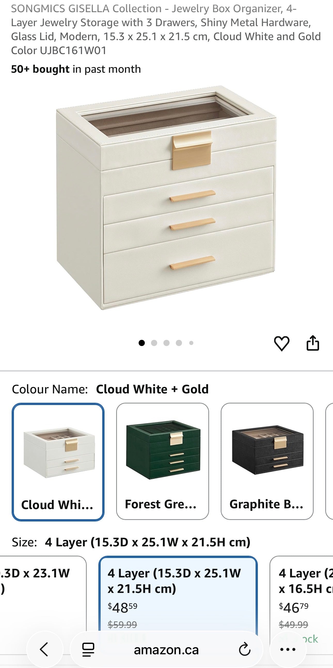 SONGMICS GISELLA Jewelry Box – Cloud White & Gold