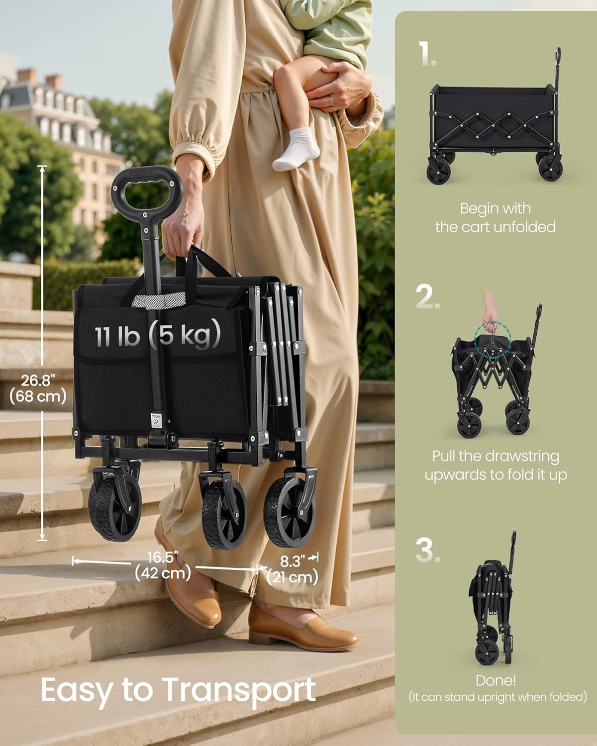 SONGMICS Folding Utility Wagon – Ink Black