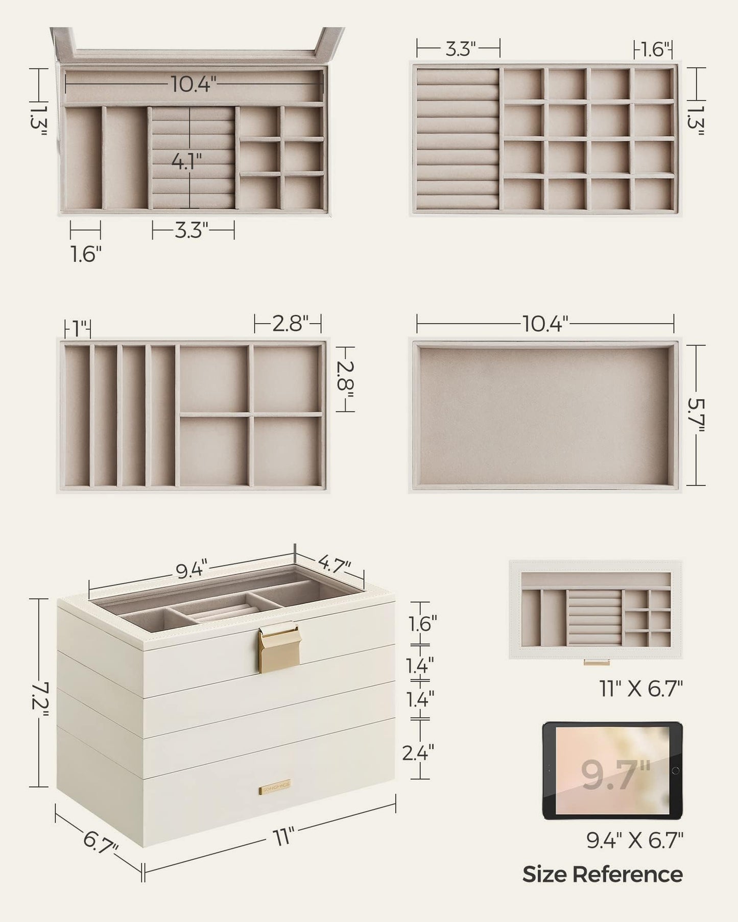 SONGMICS 4-Layer Stackable Jewelry Organizer Box