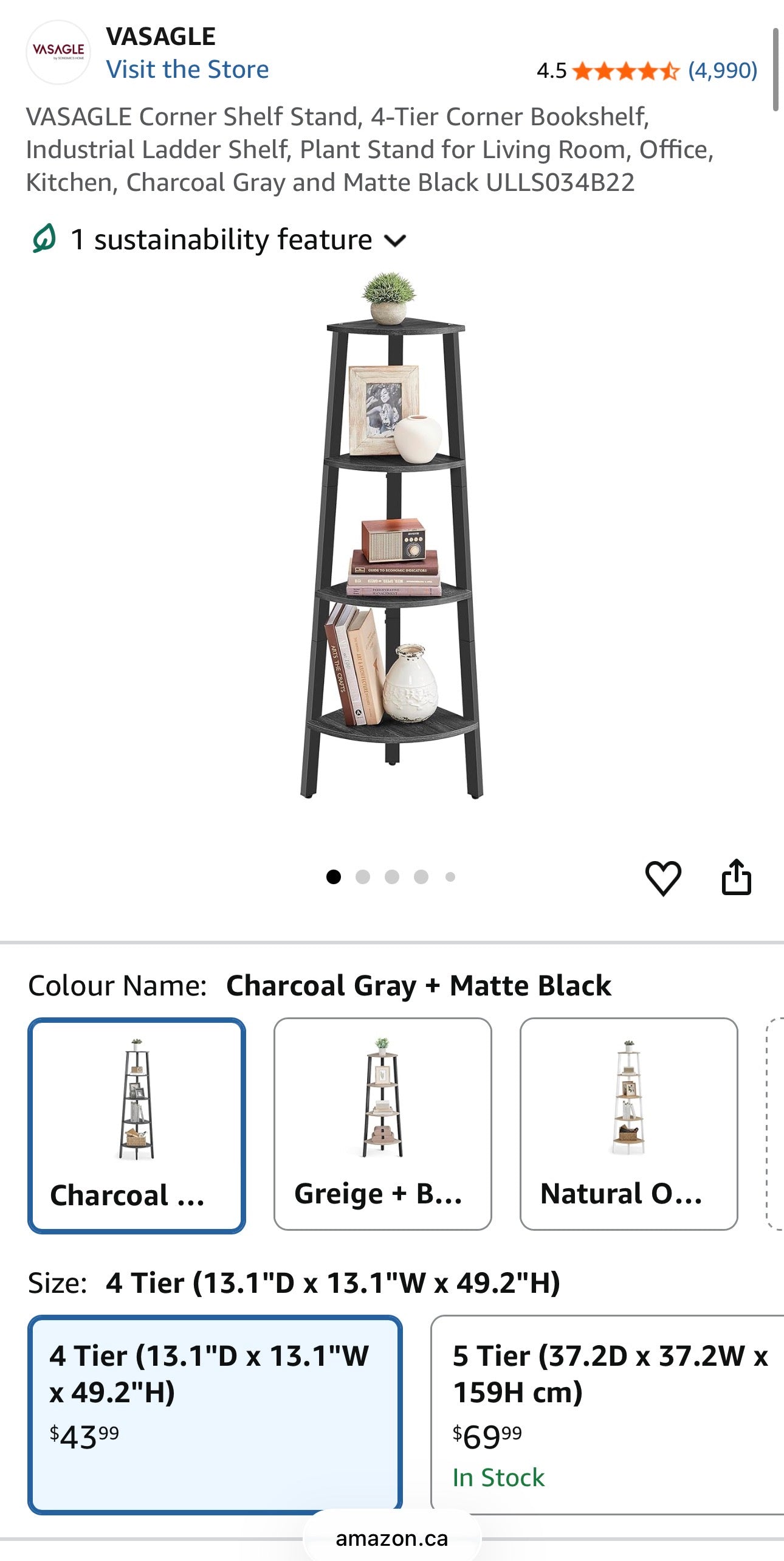 Industrial 4-Tier Corner Shelf