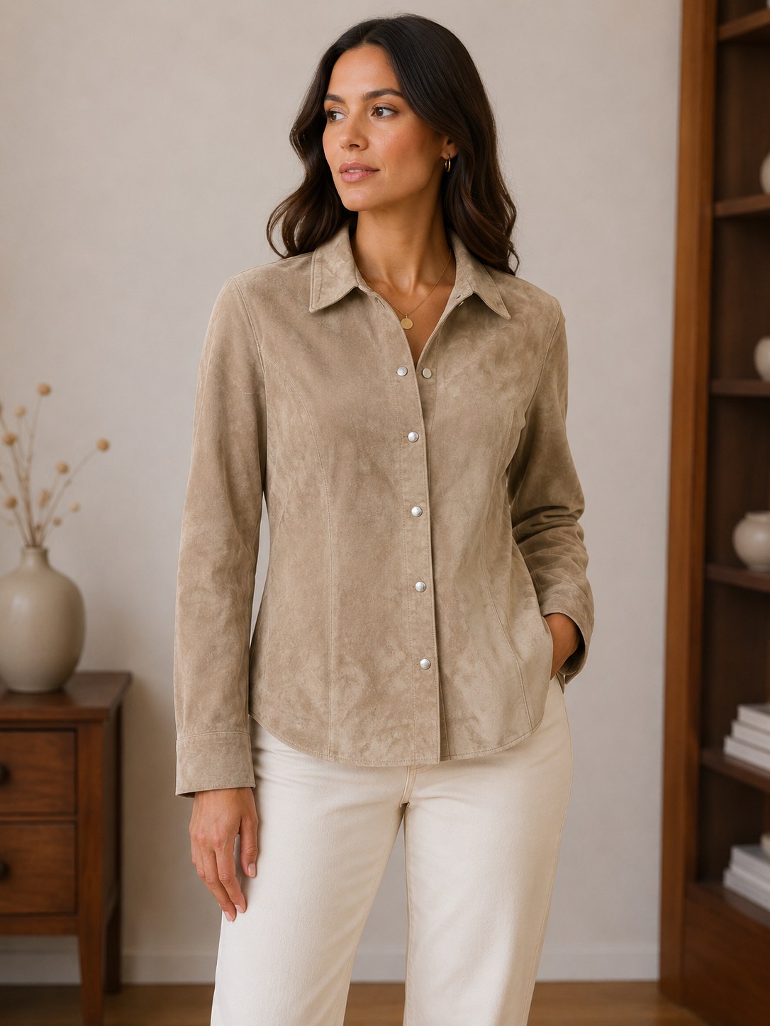Women’s Genuine Suede Leather Shirt Jacket