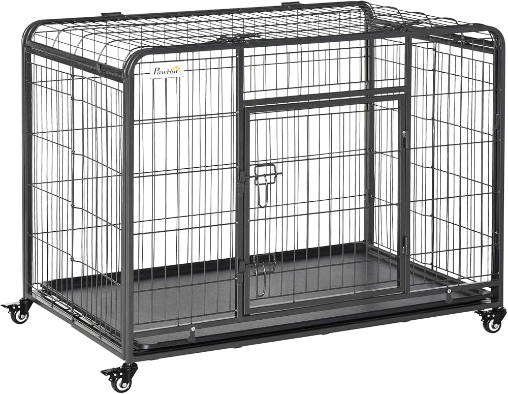 PawHut Heavy-Duty Foldable Dog Crate with Wheels - Large