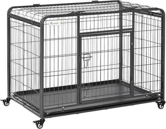 PawHut Heavy-Duty Foldable Dog Crate with Wheels - Large