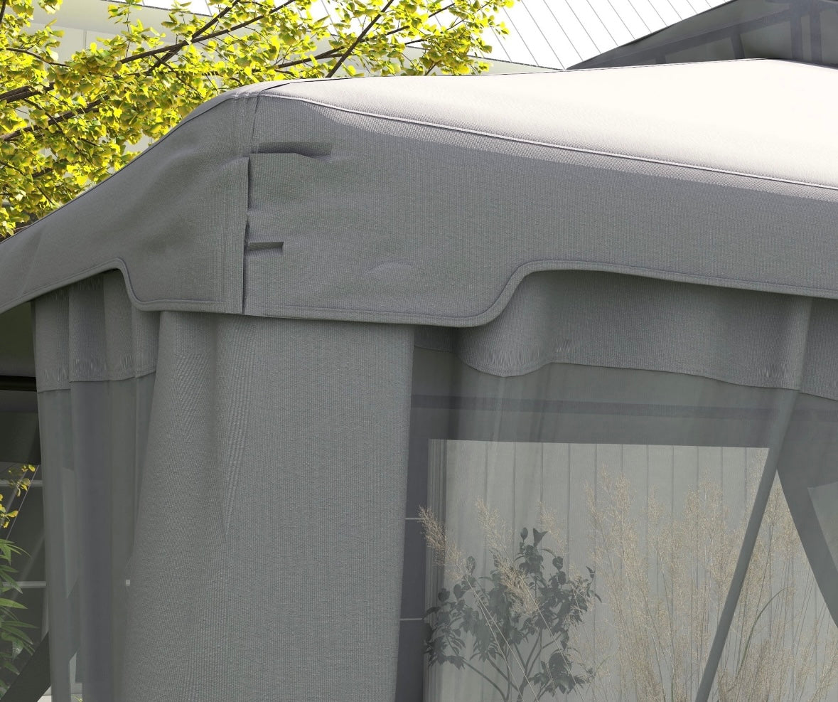 Outsunny 12×10 ft Outdoor Screened Gazebo — UV-Resistant Double Roof Canopy with Mosquito Netting (Light Grey)