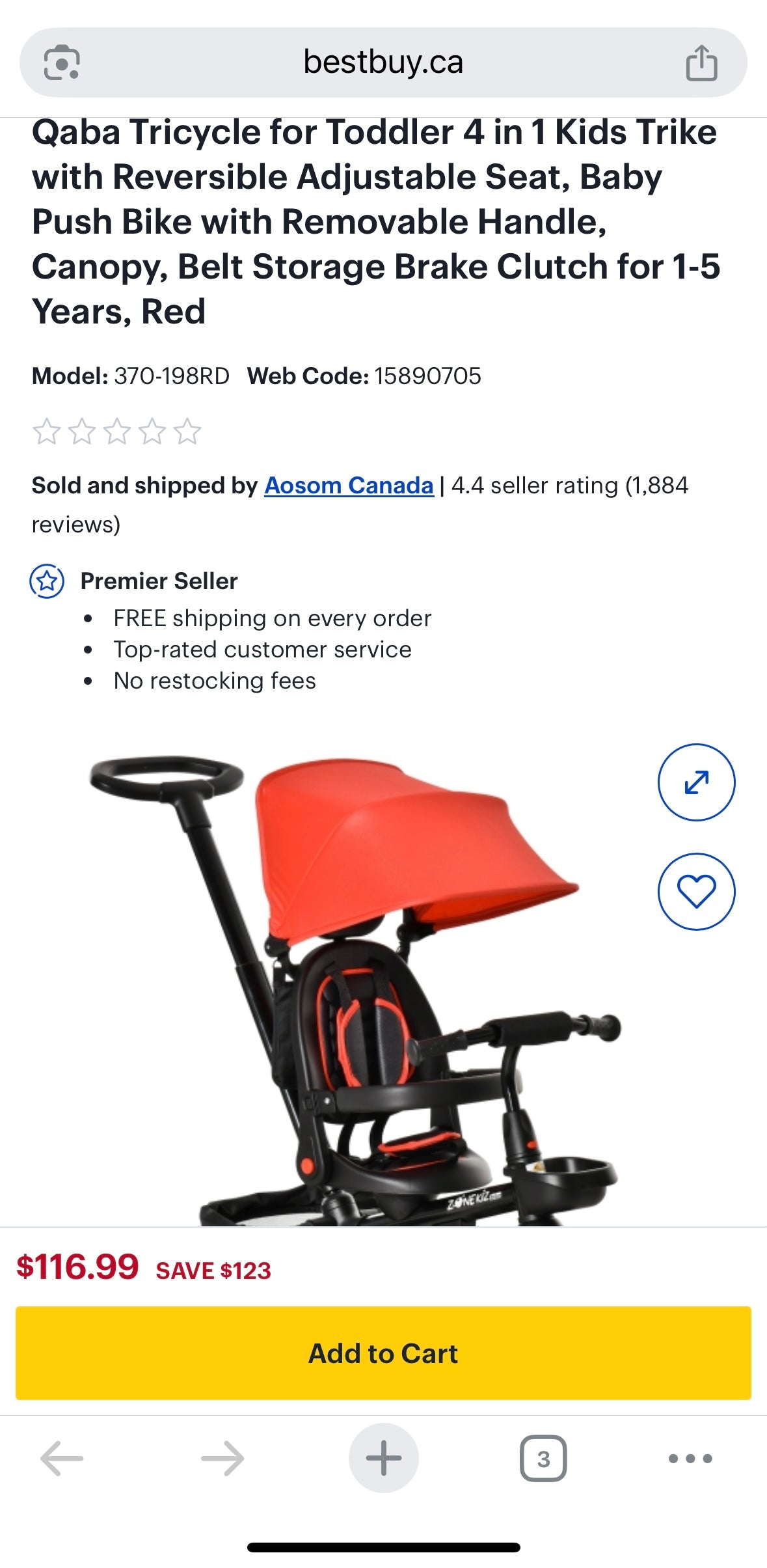 4-in-1 Kids Tricycle with Parent Handle, Adjustable Seat & Canopy – Reversible Seat, Storage Baskets & Safety Belt