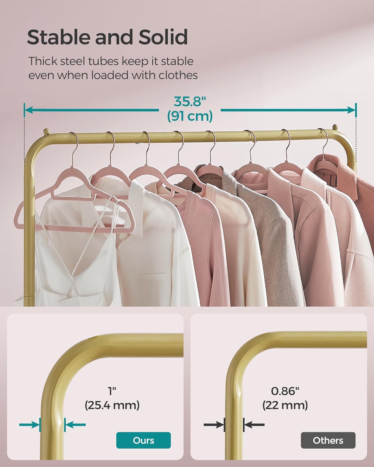 SONGMICS Rolling Garment Rack – Gold