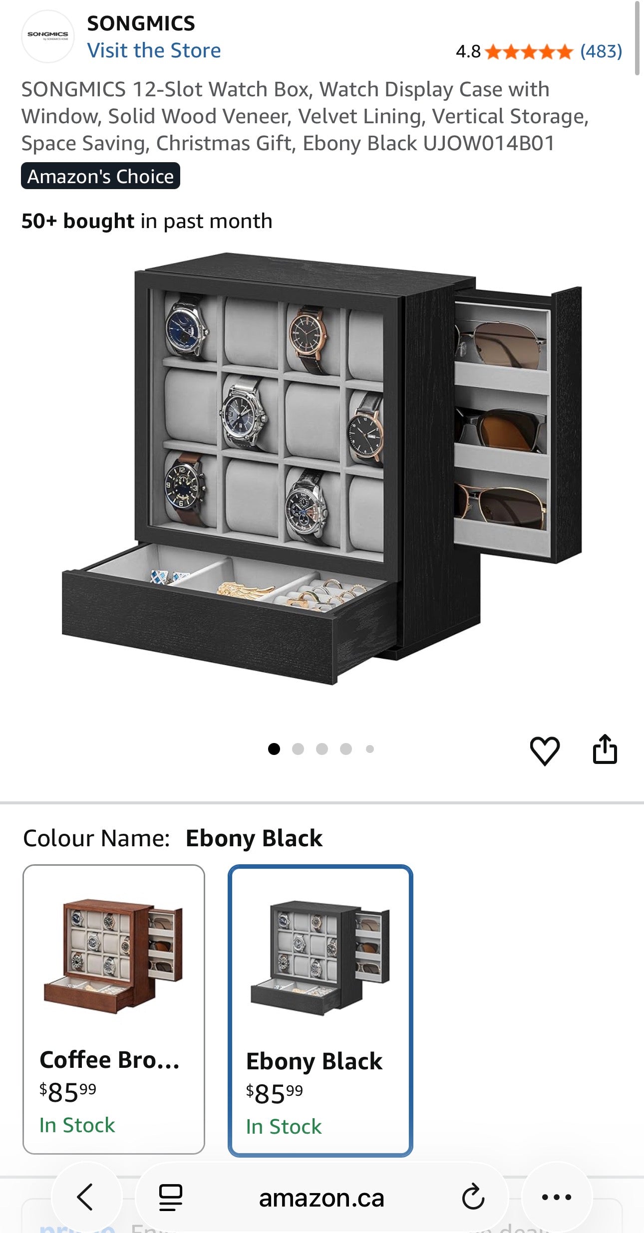 SONGMICS Vertical Watch Box with Drawers