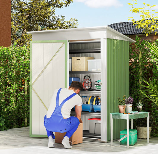 Outsunny Lean-To Steel Garden Storage Shed – Waterproof, Space-Saving, and Durable | Green