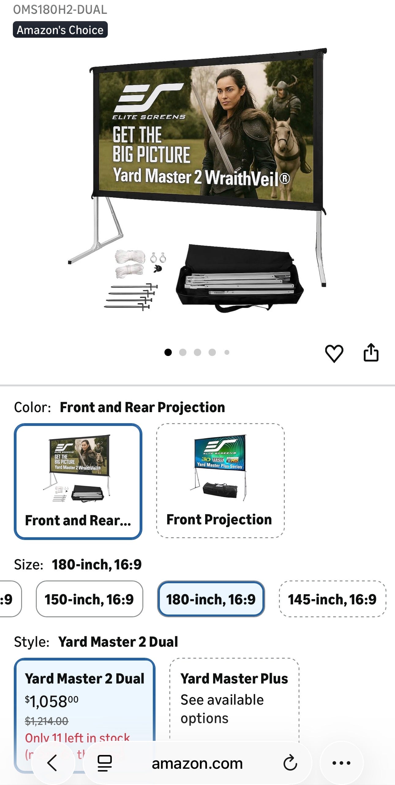 Elite Screens 180” Outdoor Projection Screen – WraithVeil Dual