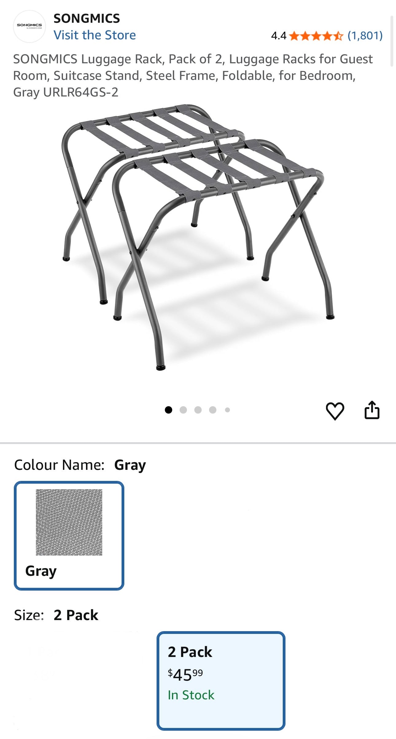 SONGMICS Foldable Steel Luggage Rack