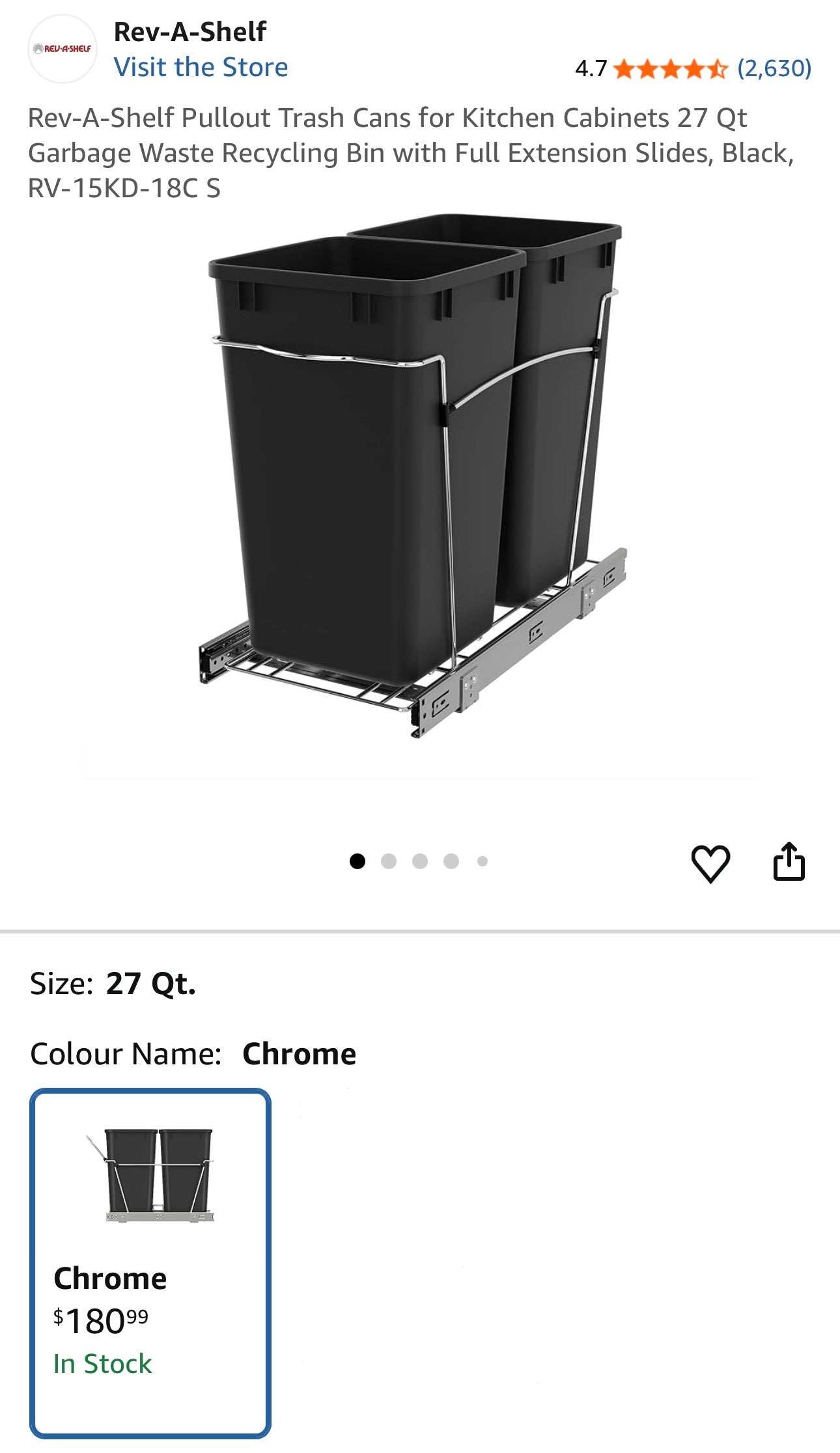 Rev-A-Shelf Double 27-Quart Pull-Out Waste Container System