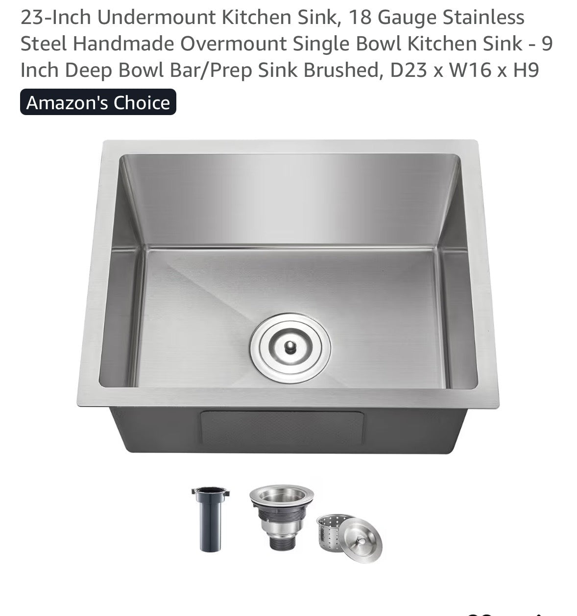 23” Undermount Stainless Steel Kitchen Sink