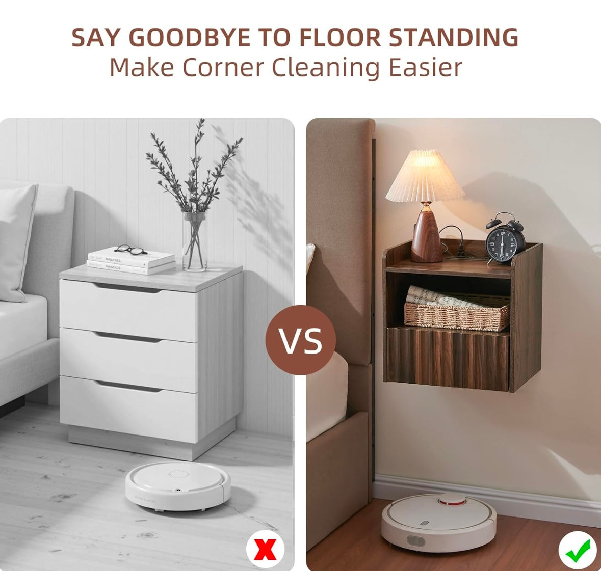 BuildHom Floating Wall-Mounted Nightstands – Walnut Finish (Set of 2)