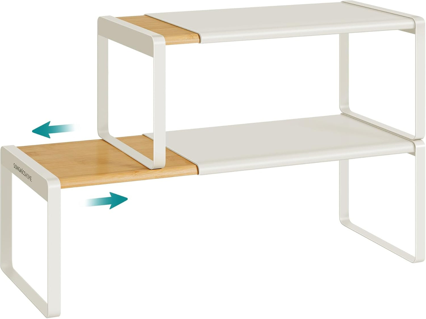 VASAGLE 2-Tier Expandable Counter Shelf – Natural Beige + Cream White