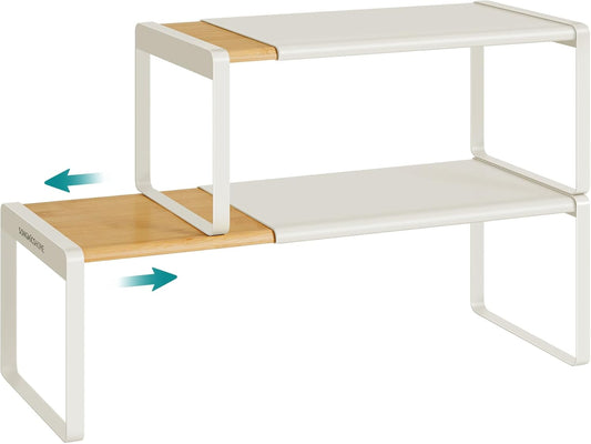 VASAGLE 2-Tier Expandable Counter Shelf – Natural Beige + Cream White