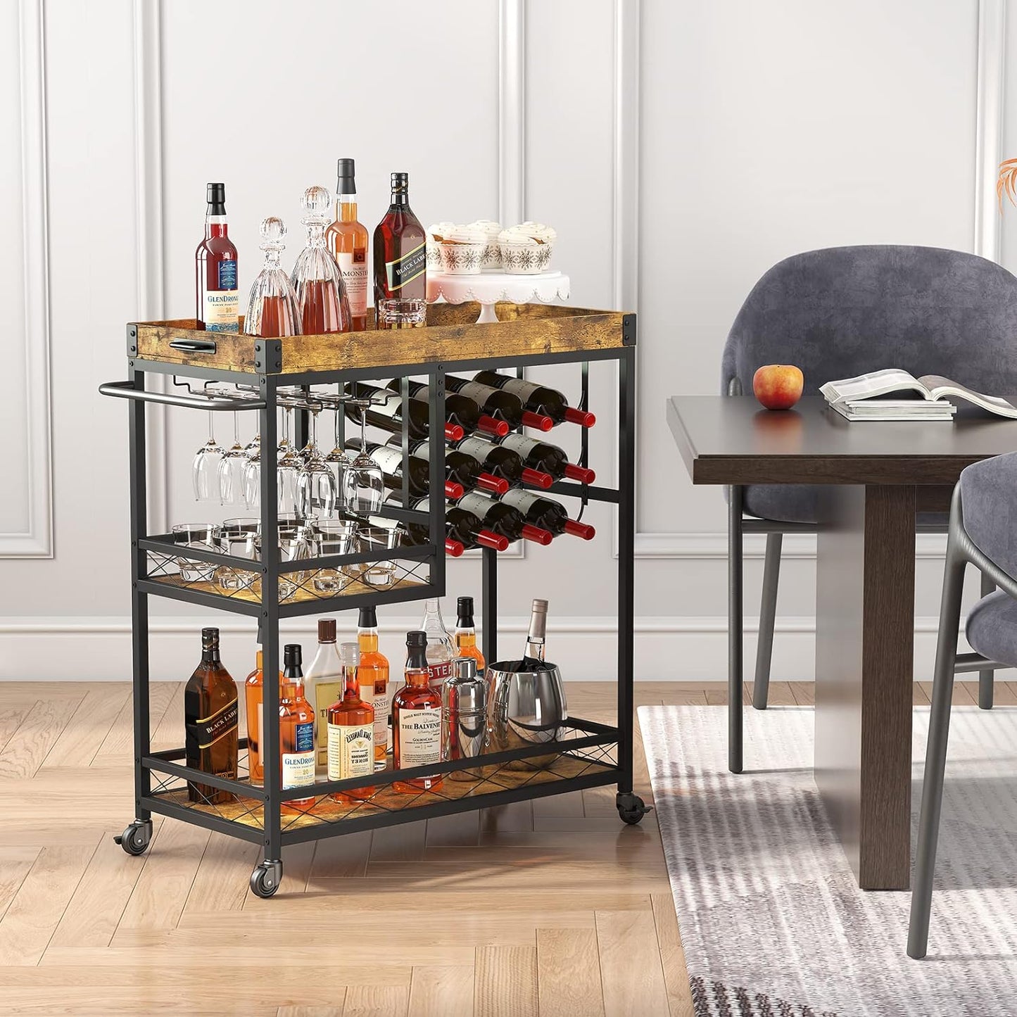 Lifewit Rustic Bar Cart with Wine Rack