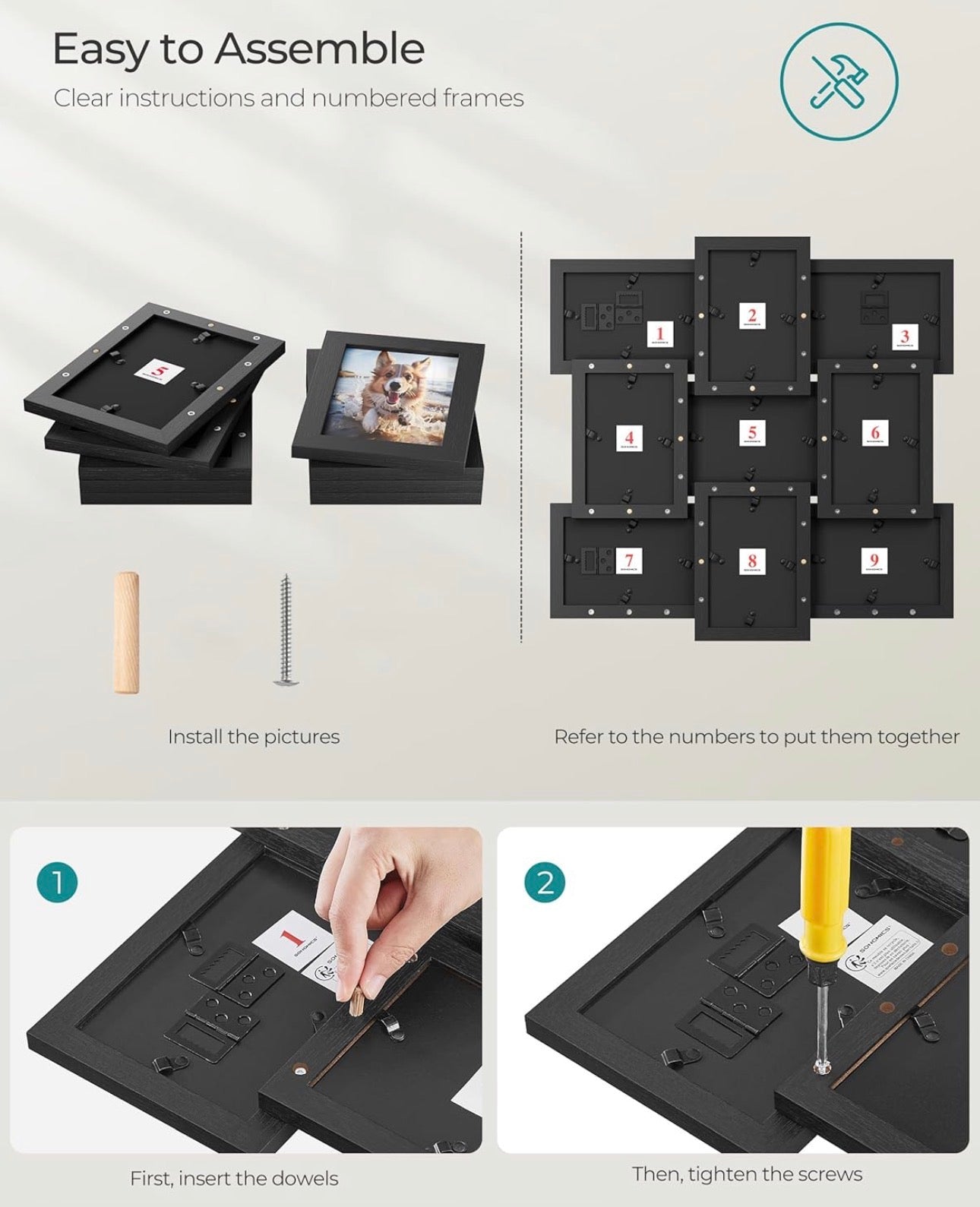 SONGMICS 9-Piece Ink Black Photo Frame Set