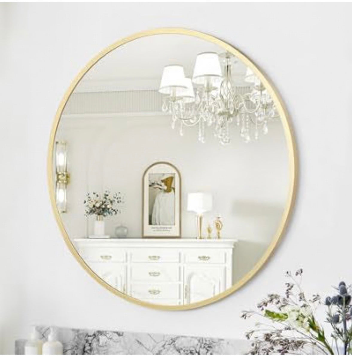 GARVEE 32” Gold Round Wall Mirror