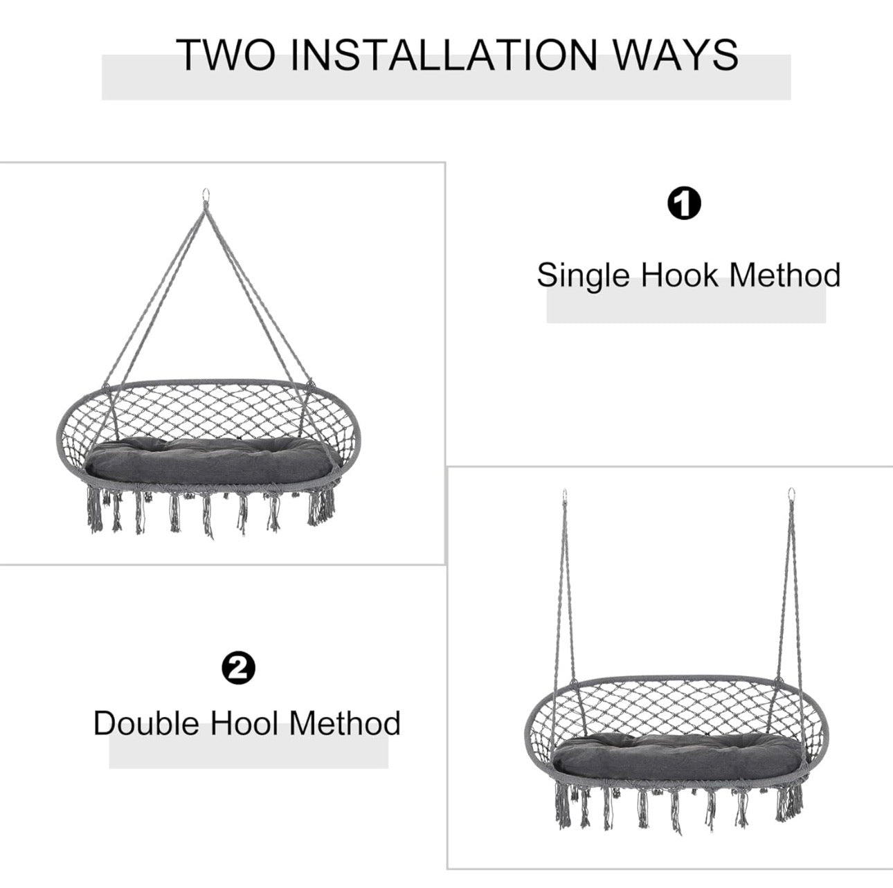 Outsunny Double-Seat Hanging Macrame Hammock Chair