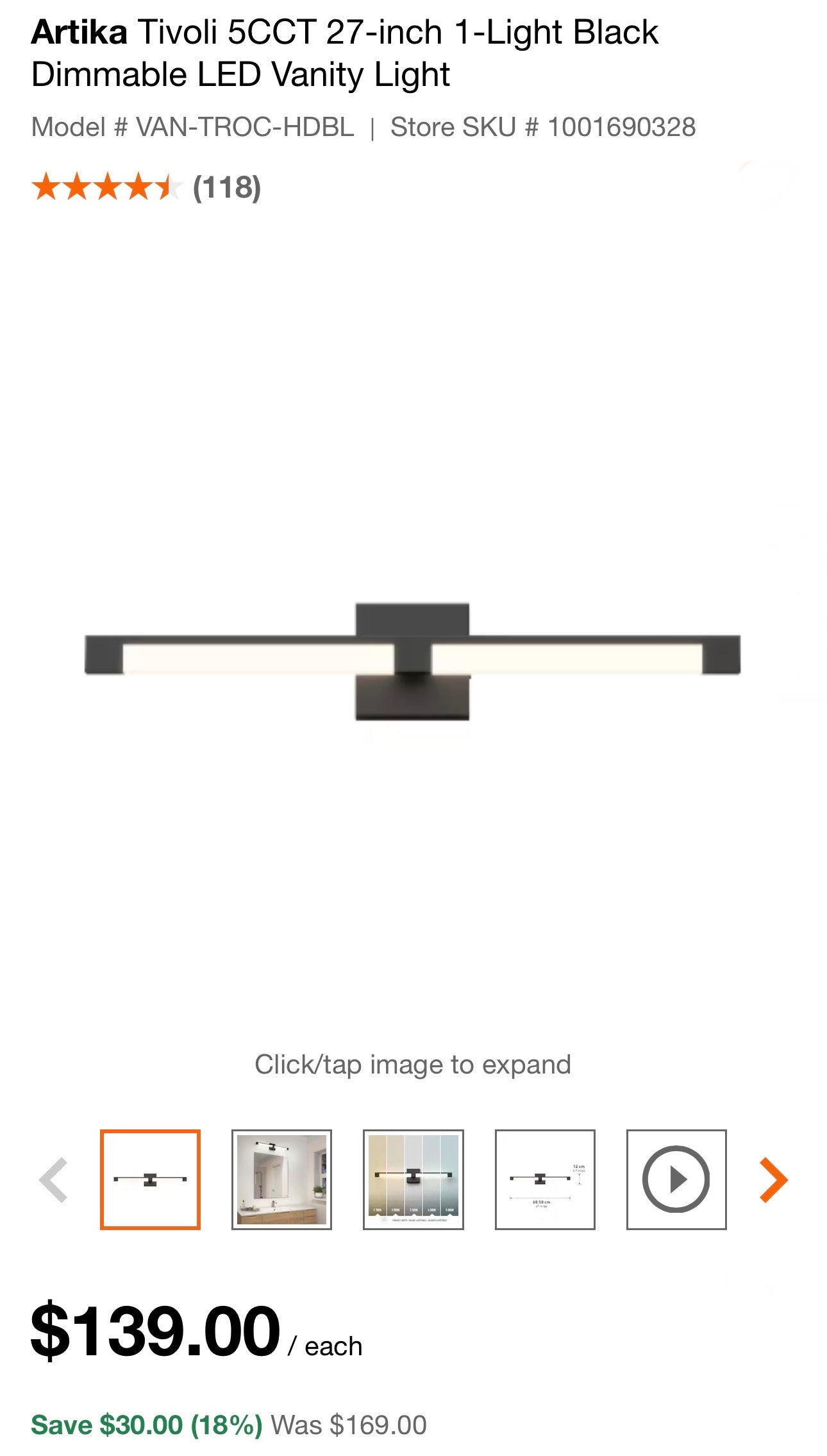 Artika Tivoli LED Tunable Vanity Light