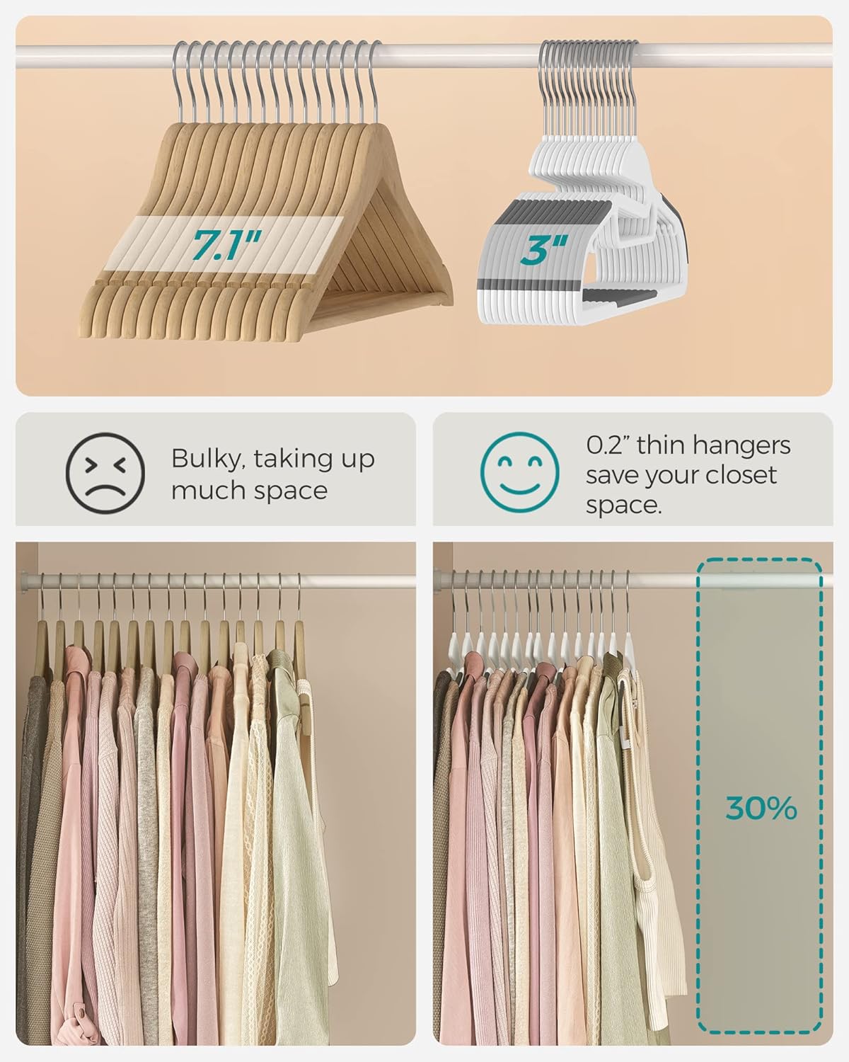 SONGMICS Slim Heavy-Duty Clothes Hangers – 50 Pack