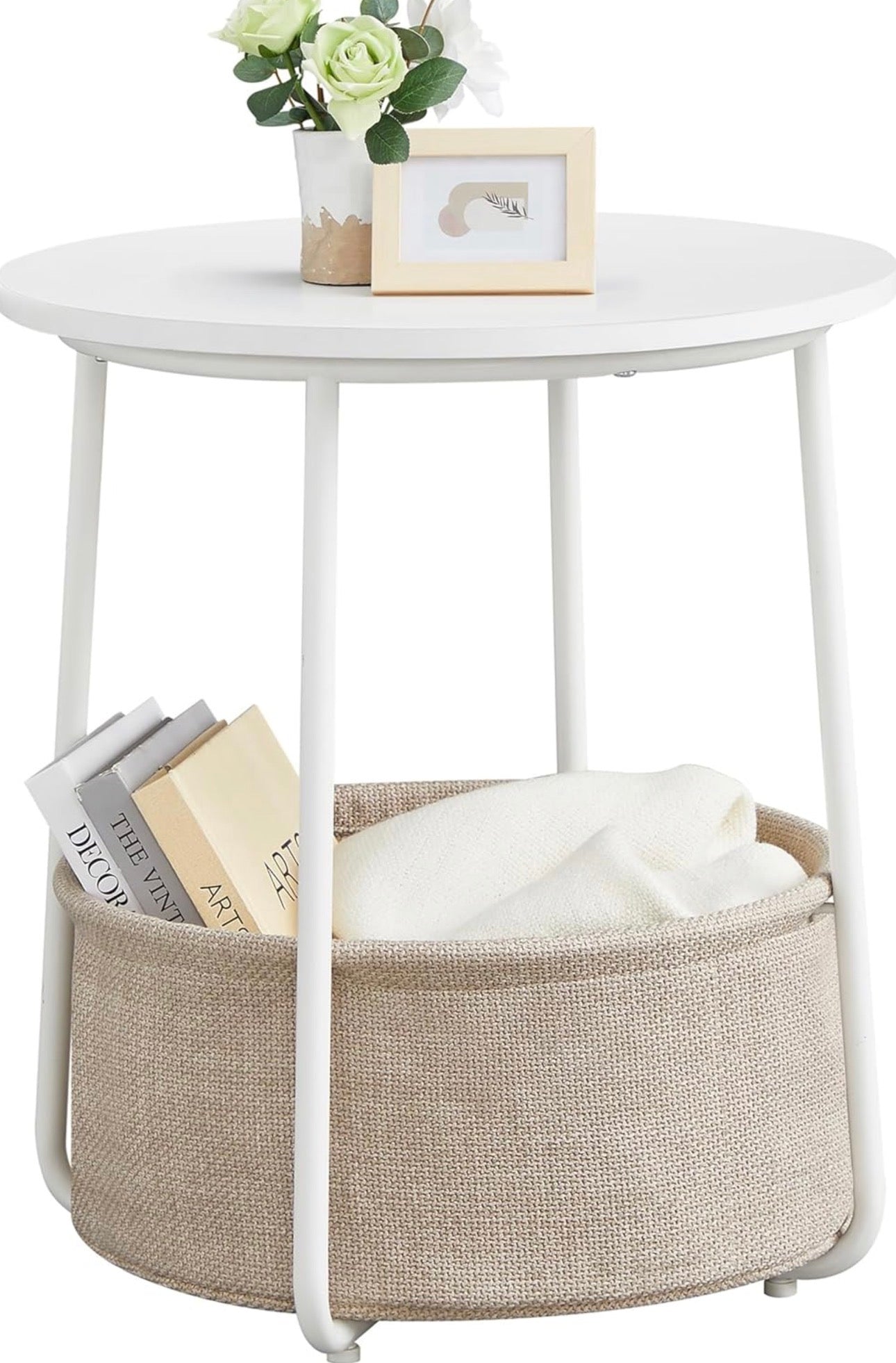 VASAGLE LILEA Round Side Table with Fabric Basket
