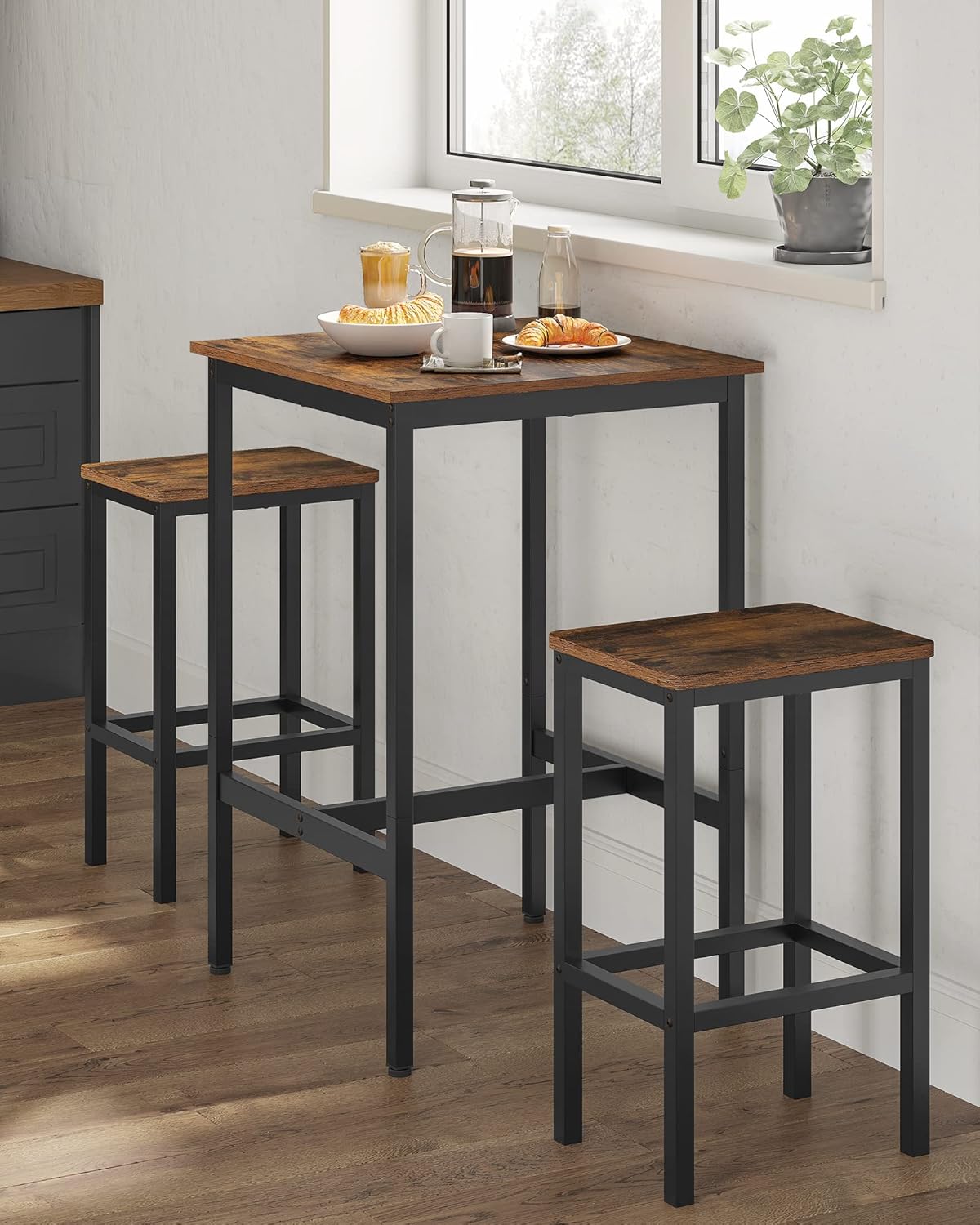 VASAGLE Industrial Bar Table – Rustic Brown & Black