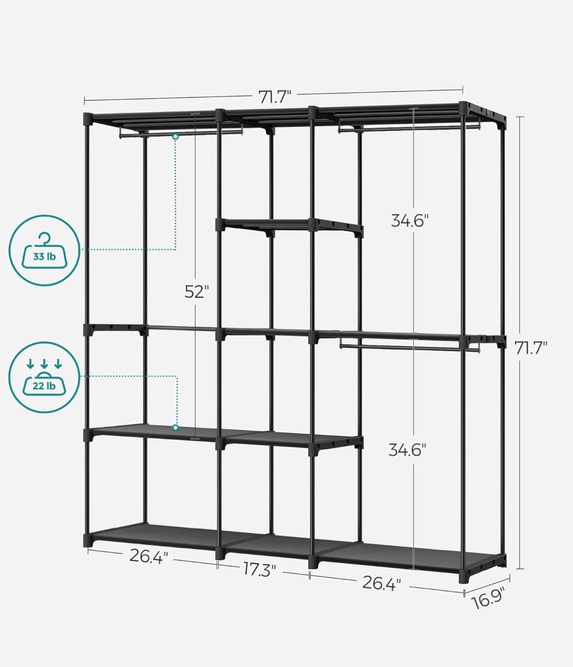 SONGMICS Portable Closet Organizer with Shelves – Black