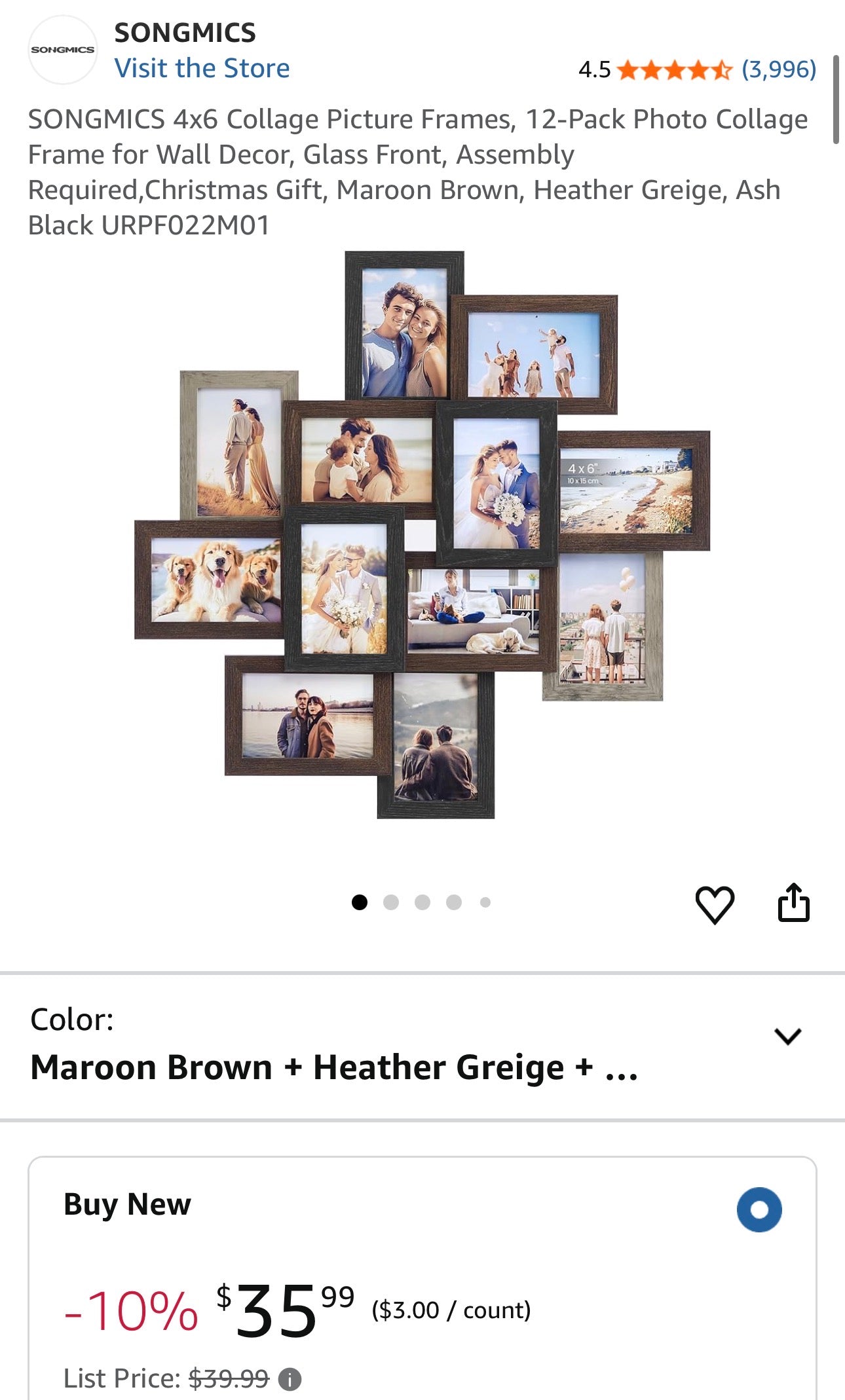 SONGMICS 12-Piece Mixed-Tone Photo Frame Set (4 × 6 in)