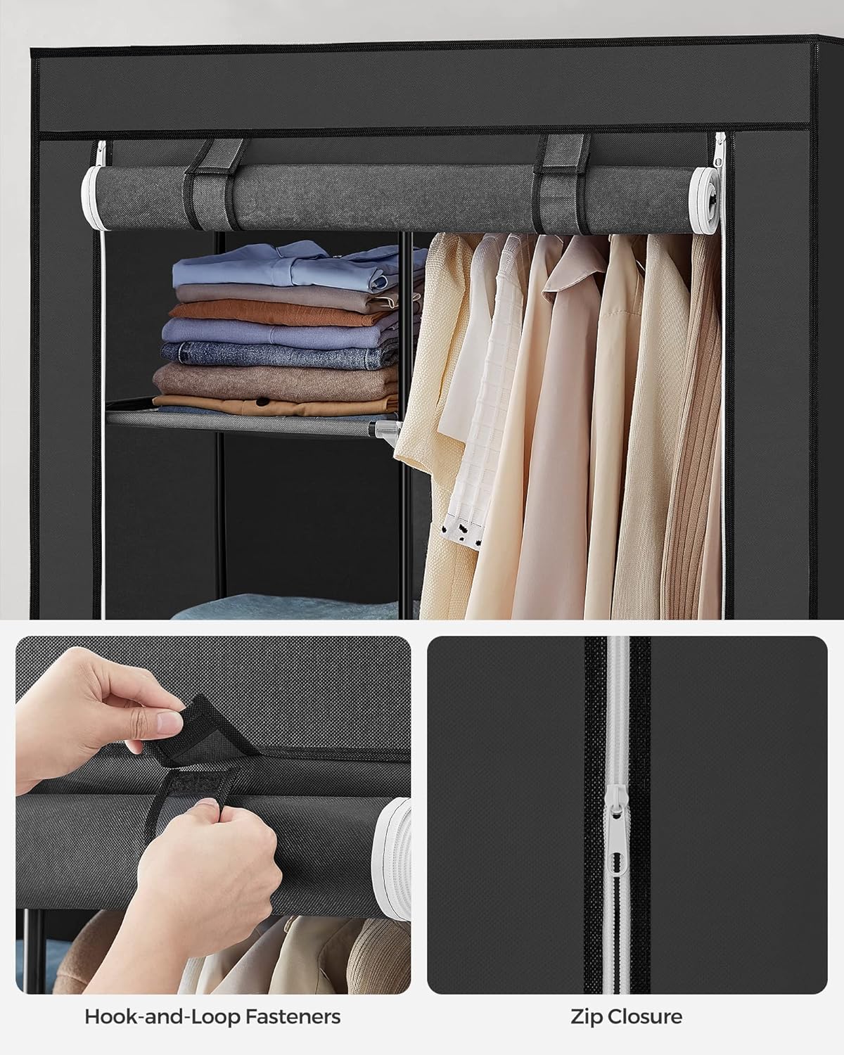 SONGMICS 2-Tier Portable Fabric Wardrobe Closet – Ink Black