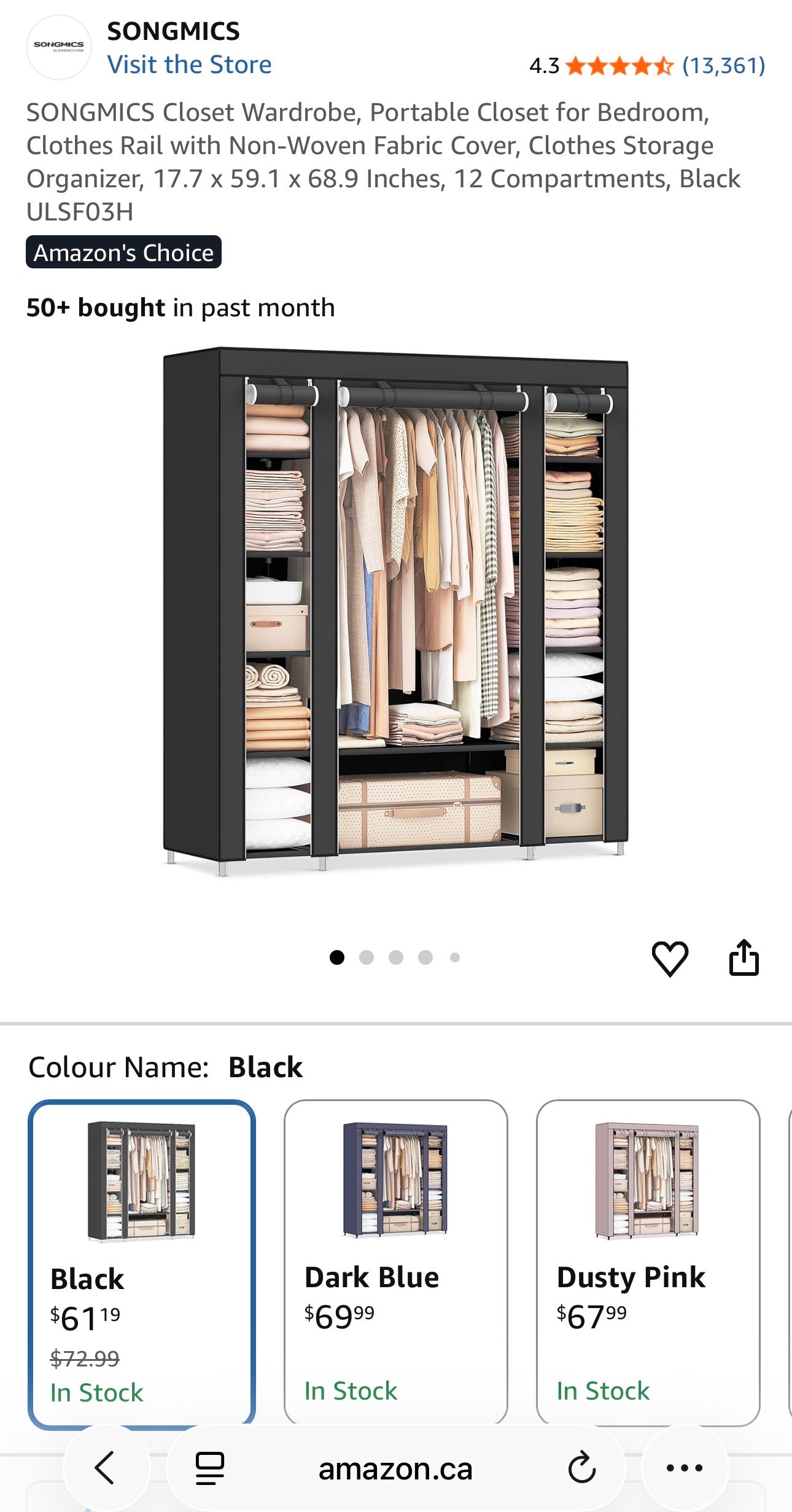 SONGMICS Portable Closet Wardrobe – Black
