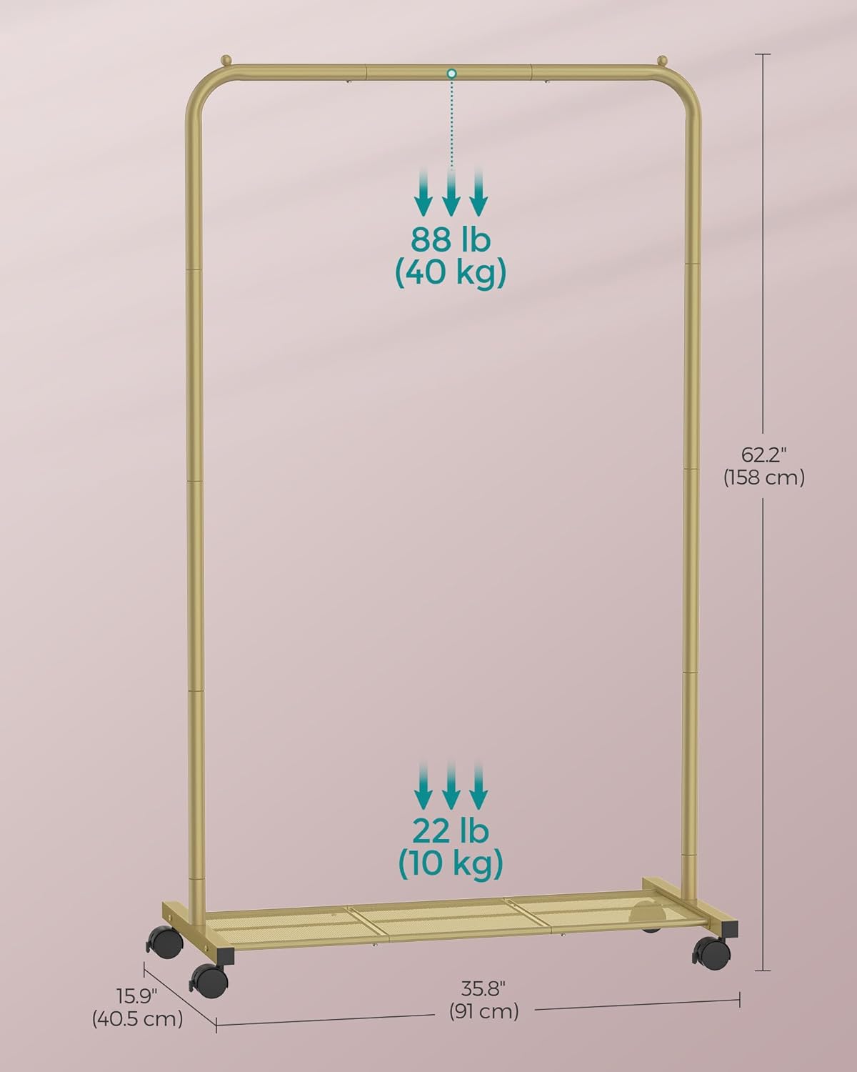 SONGMICS Rolling Garment Rack – Gold