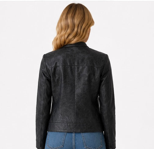 Women’s Embossed Biker Leather Jacket