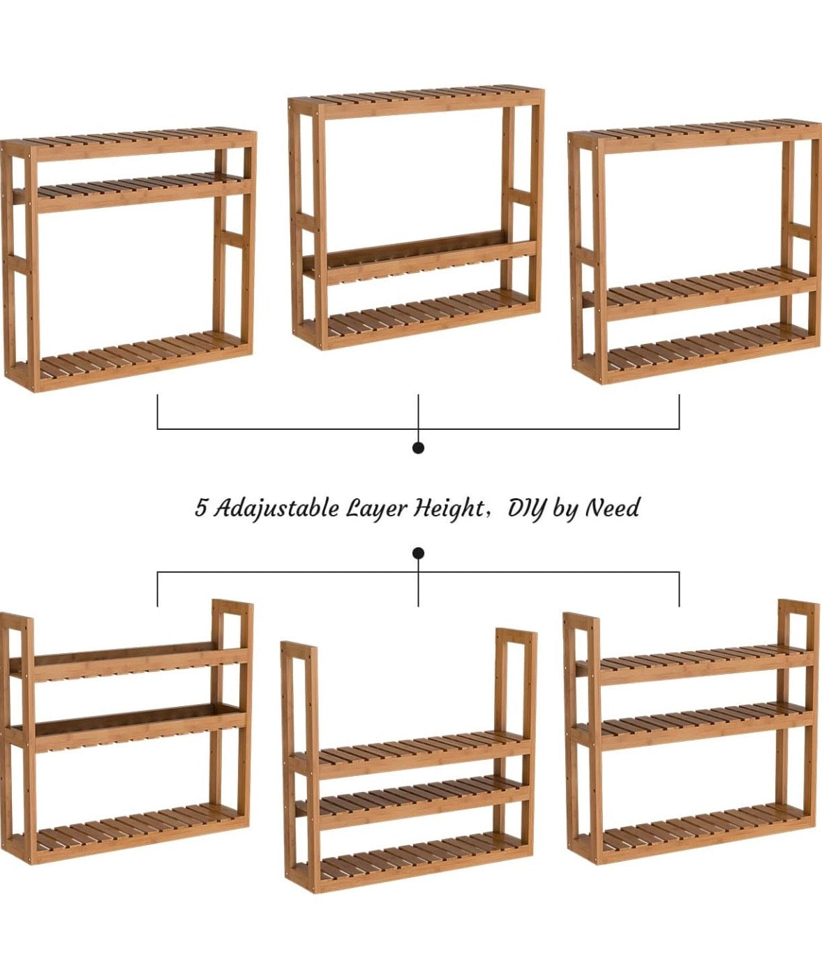 Domax 3-Tier Adjustable Bamboo Wall Shelf