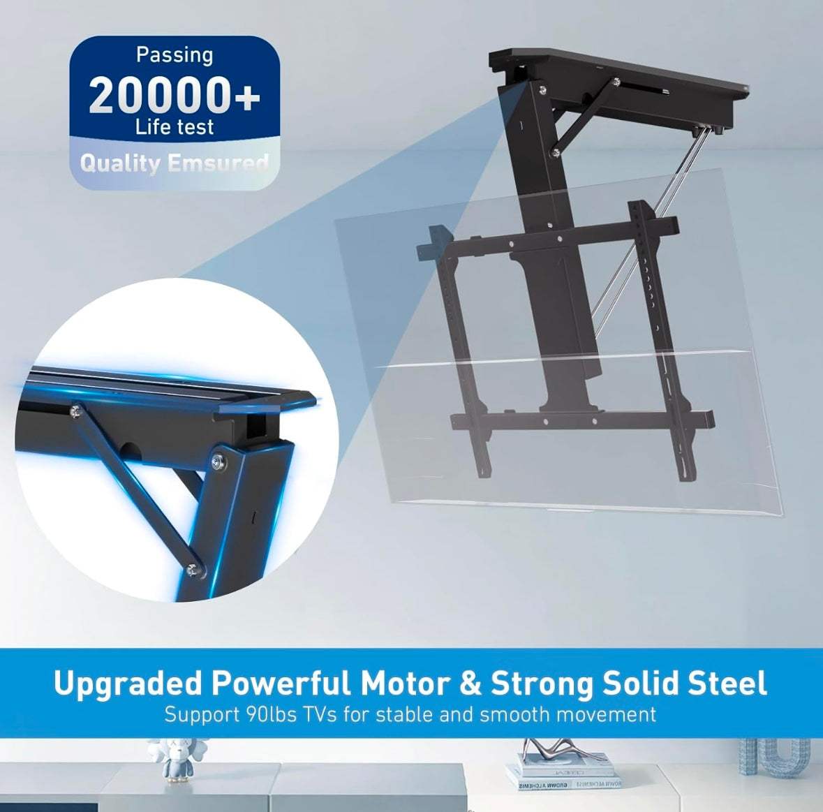 Motorized Ceiling TV Mount – Flip Down Electric Remote Mount (32”–71”)