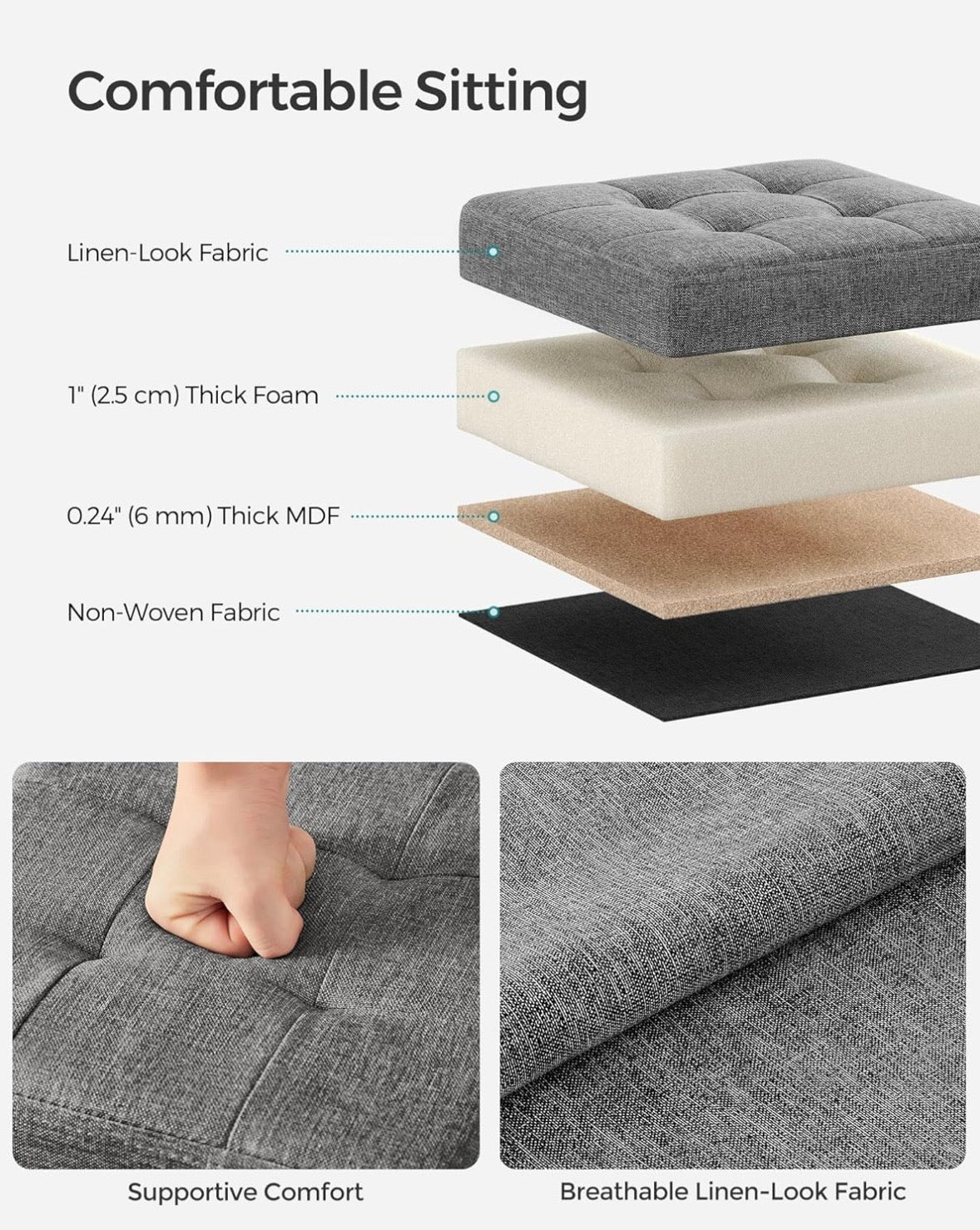 SONGMICS Foldable Storage Ottoman Cube – Dark Gray