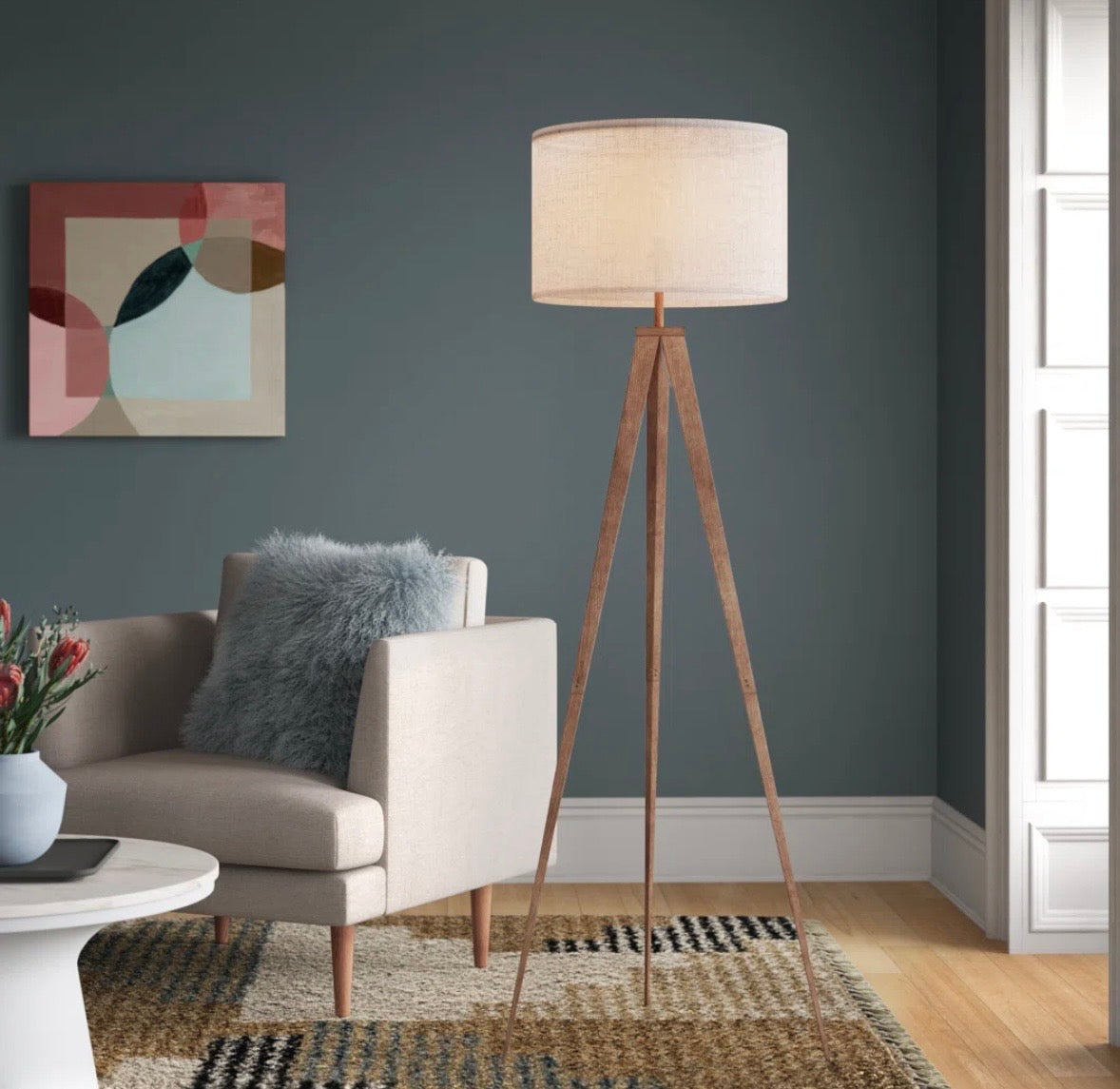 Modern 61” Tripod Floor Lamp – Metal Base with Drum Shade
