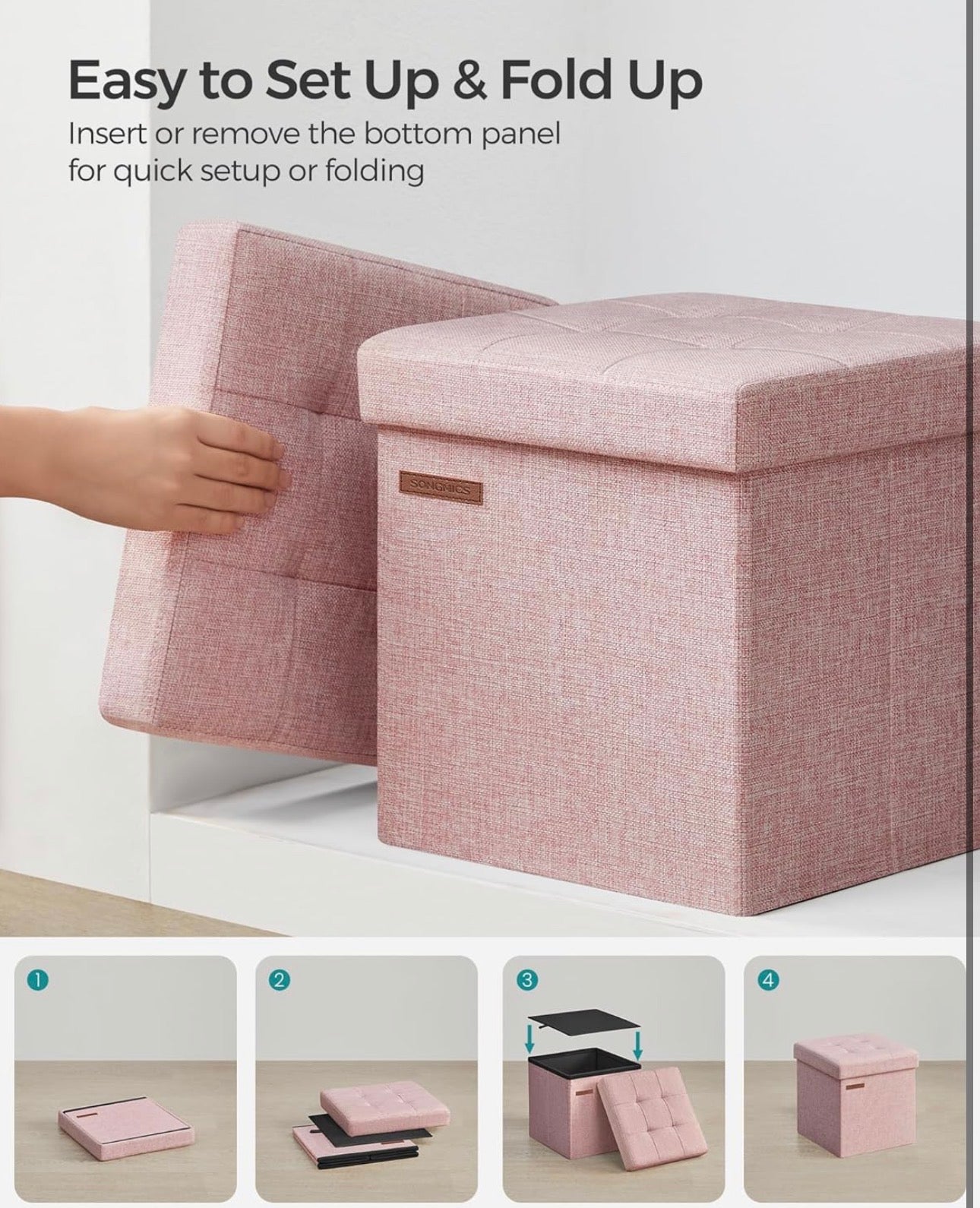 SONGMICS Foldable Storage Ottoman Cube