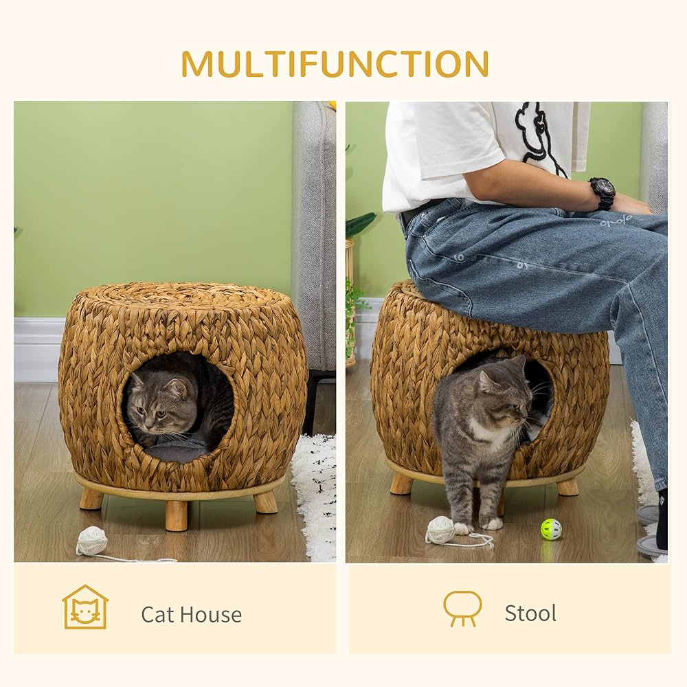 PawHut Wicker Cat House & Elevated Bed