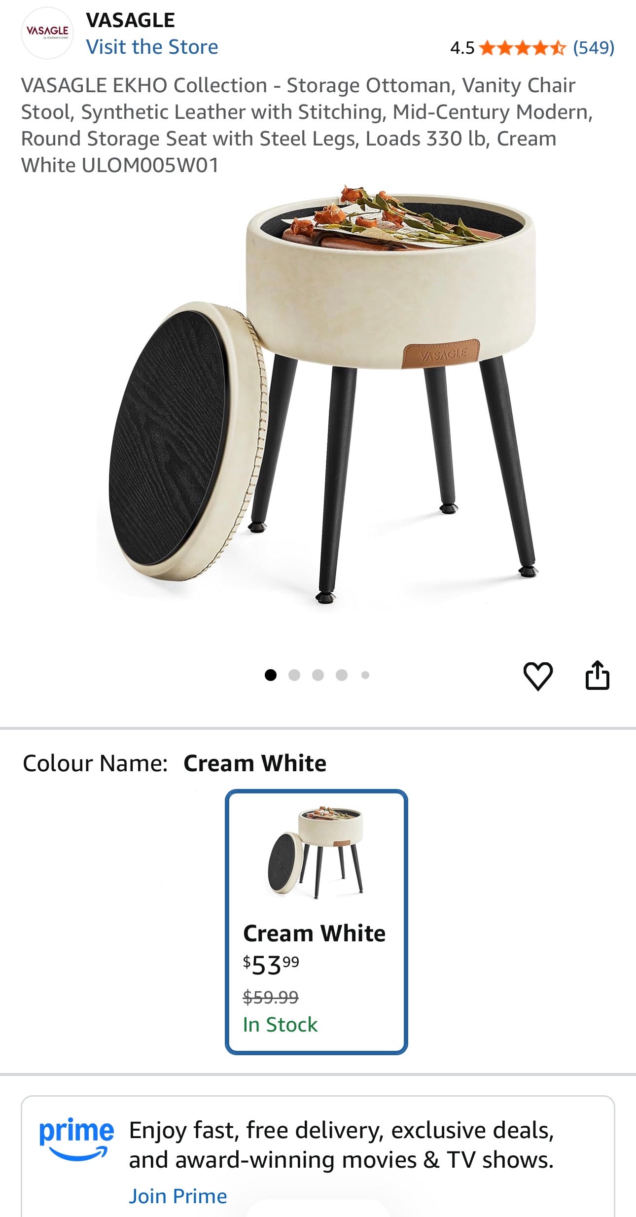 VASAGLE EKHO Storage Ottoman Stool