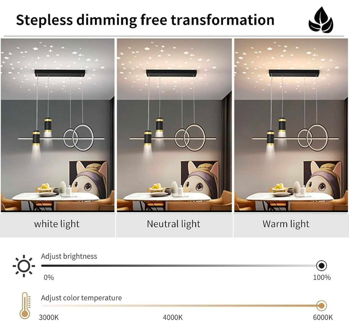 Modern LED Pendant Light w/ Remote Control & Star Projection