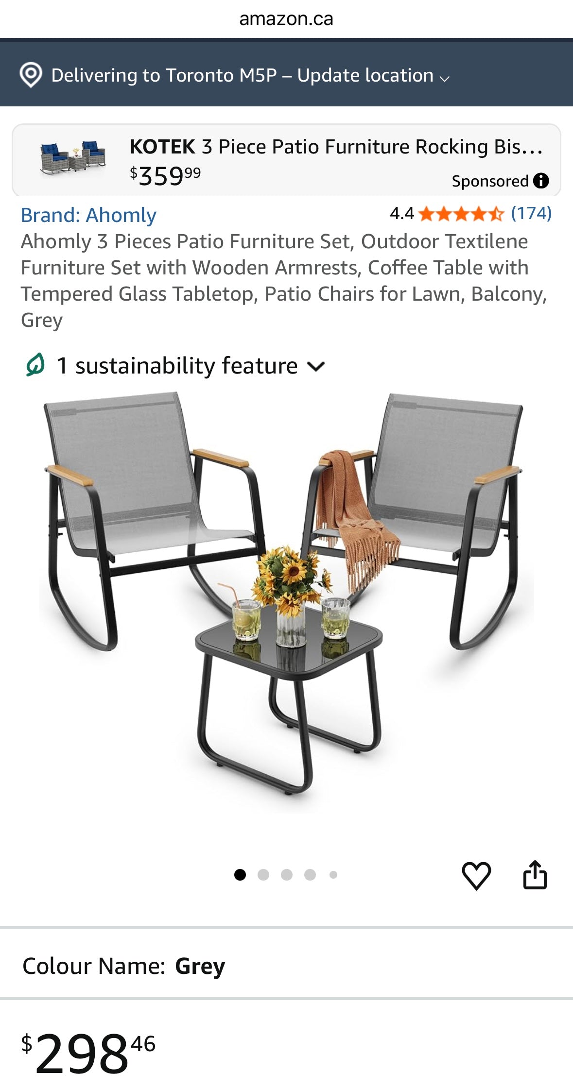 Modern Outdoor Rocking Bistro Set – Patio Conversation Set w/ Glass Table (Black)