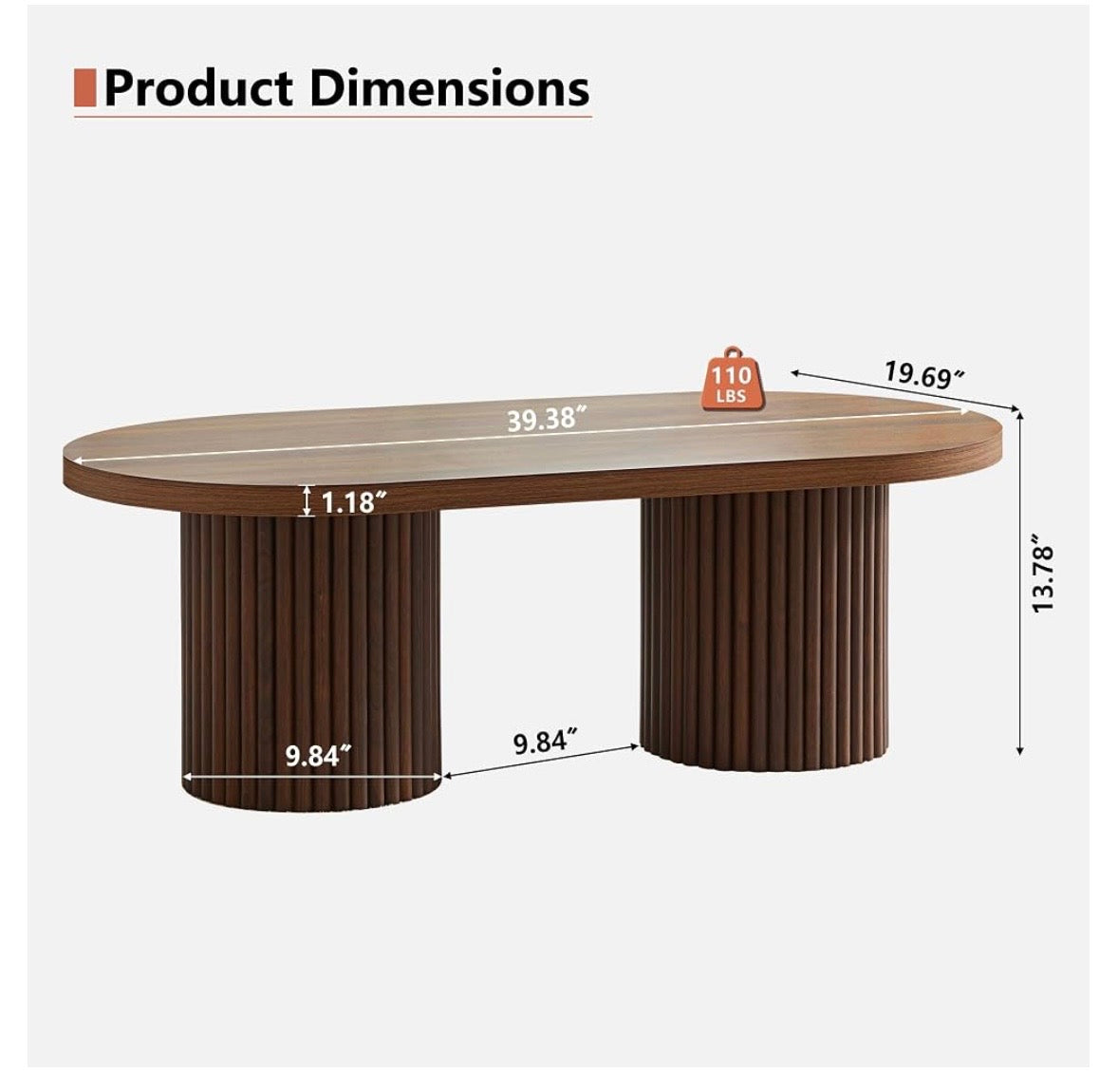 AVZEAR Fluted Oval Coffee Table – Walnut Finish