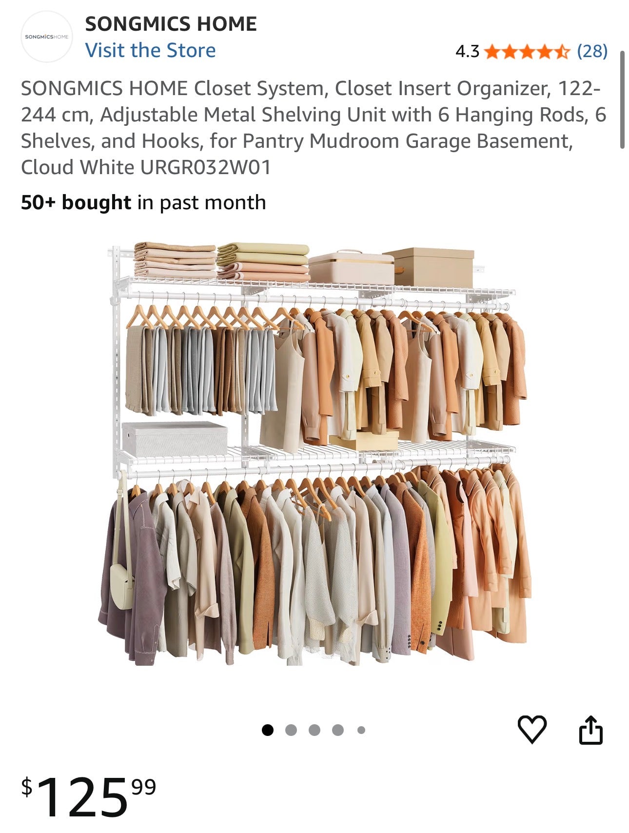SONGMICS HOME Adjustable Closet System