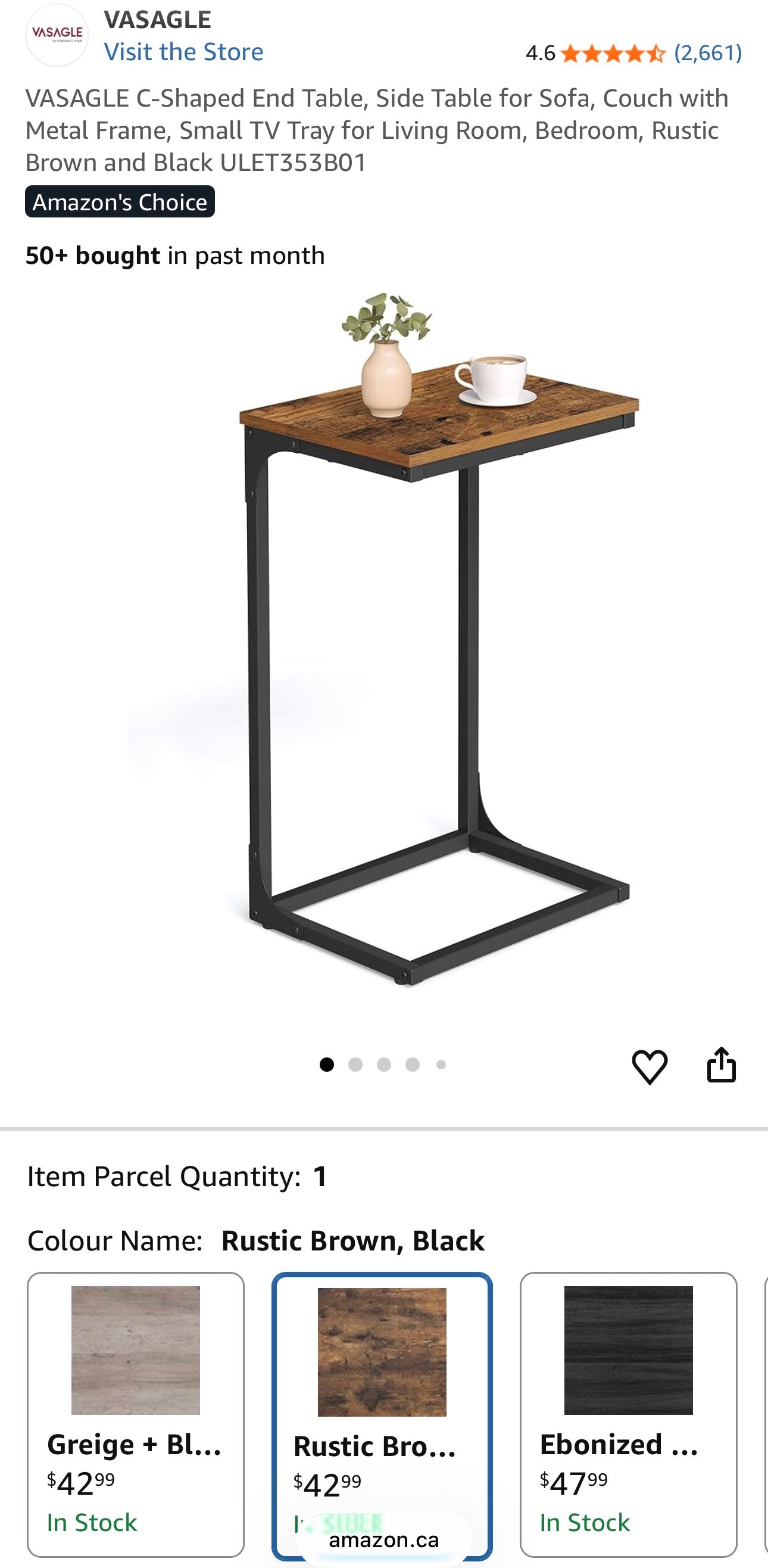 VASAGLE C-Shaped Side Table